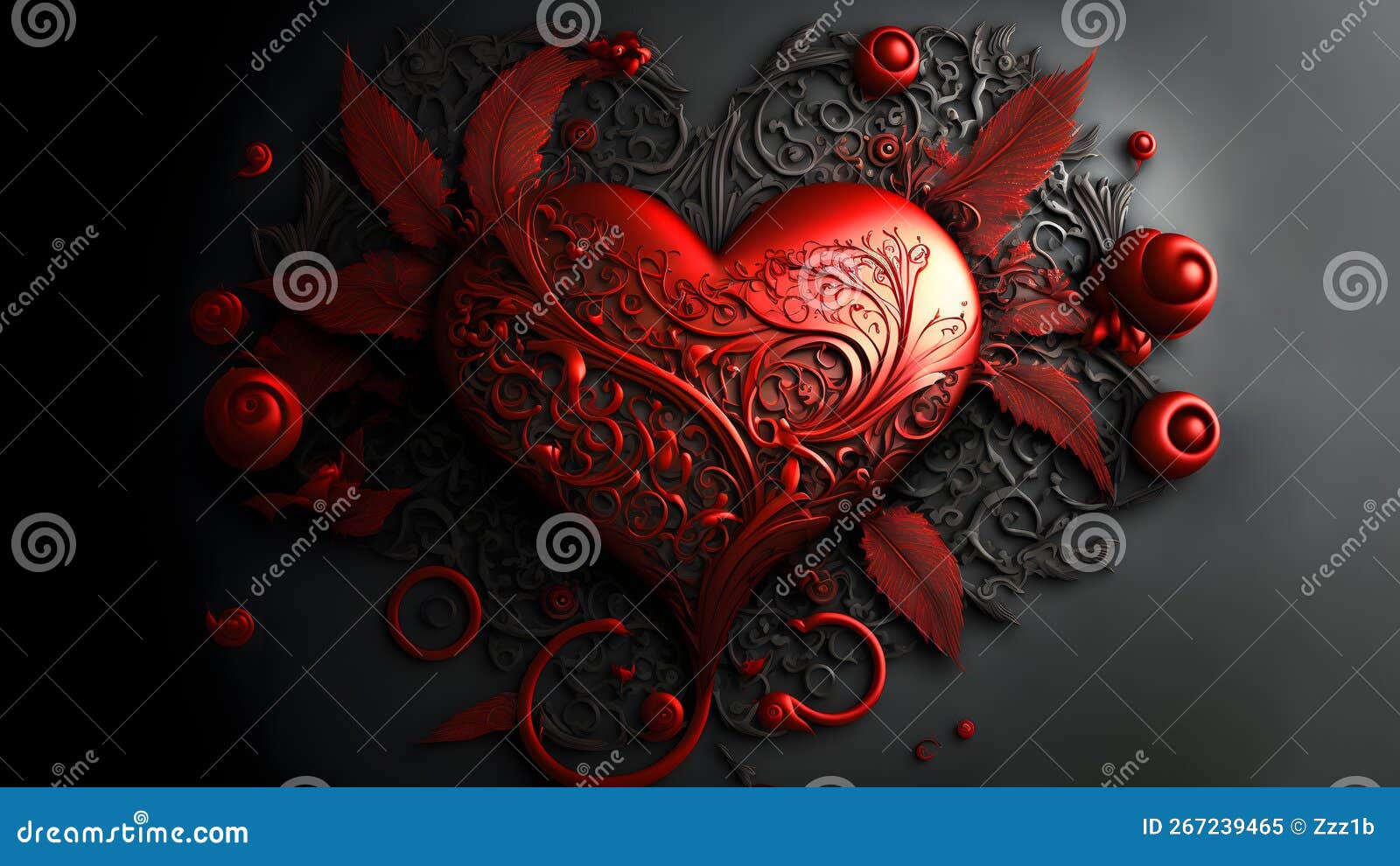 Dark Valentines Day Ornate Fantasy Heart Symbol, Neural Network ...