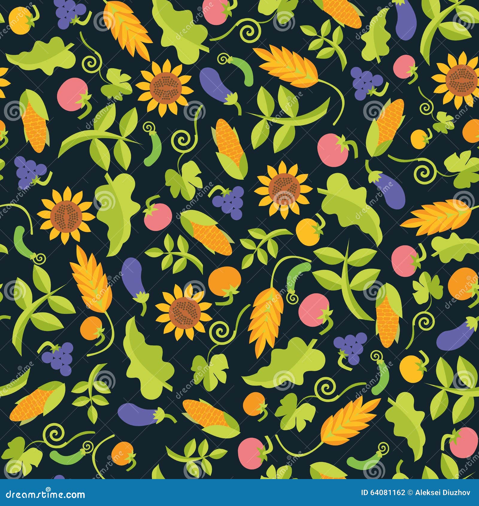 Dark Vegetables Bright Seamless Pattern Stock Illustration