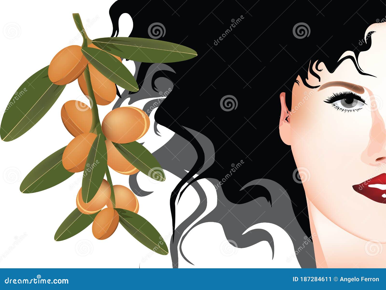 profile of dark woman with fruits of argan