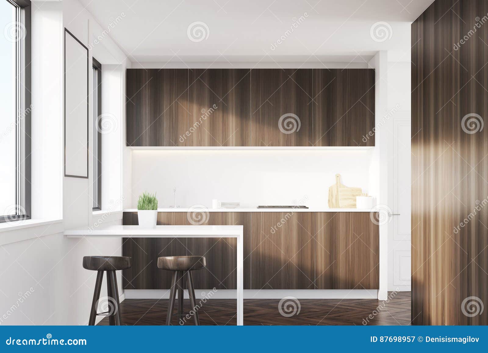 Dark Wood Kitchen Interior with a Table Stock Illustration