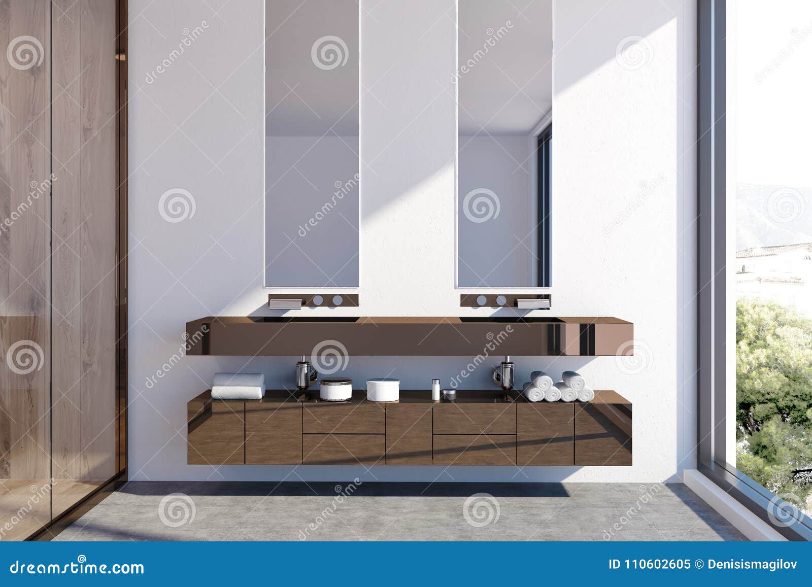 Dark Wooden Double Sink Vanity Unit Stock Illustration Illustration Of Modern Metal 110602605