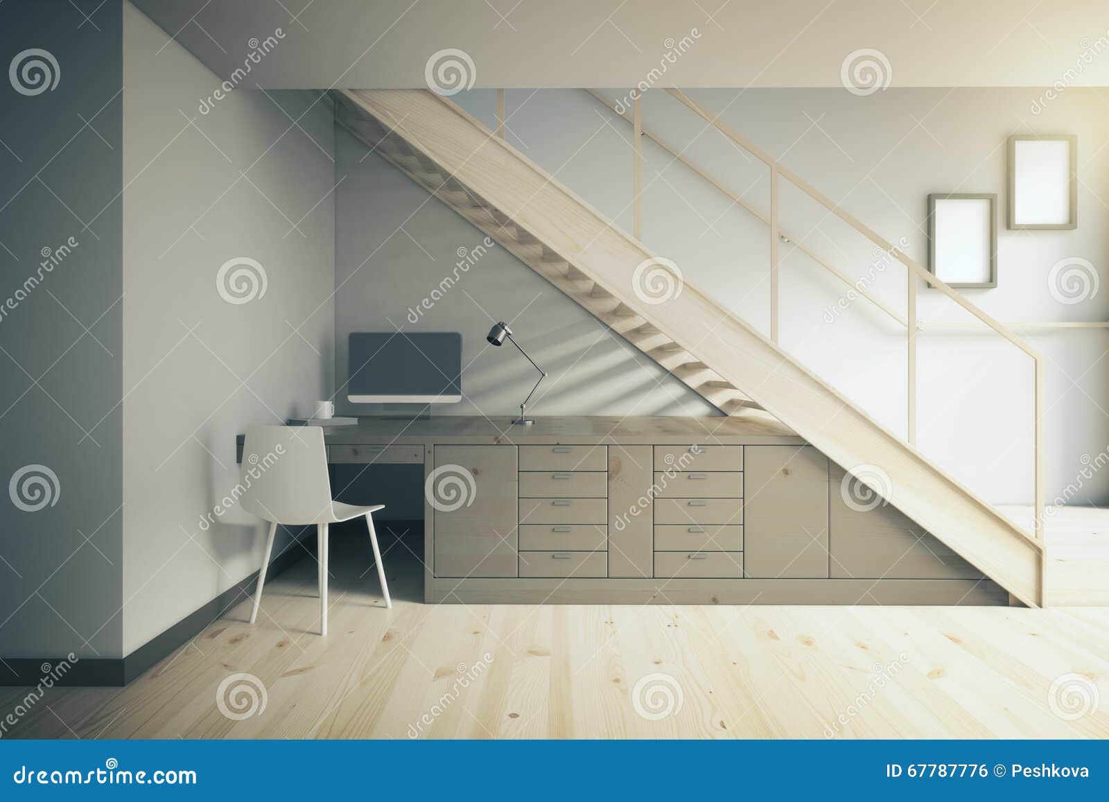 Dark Working Area Under Stairs Stock Illustration