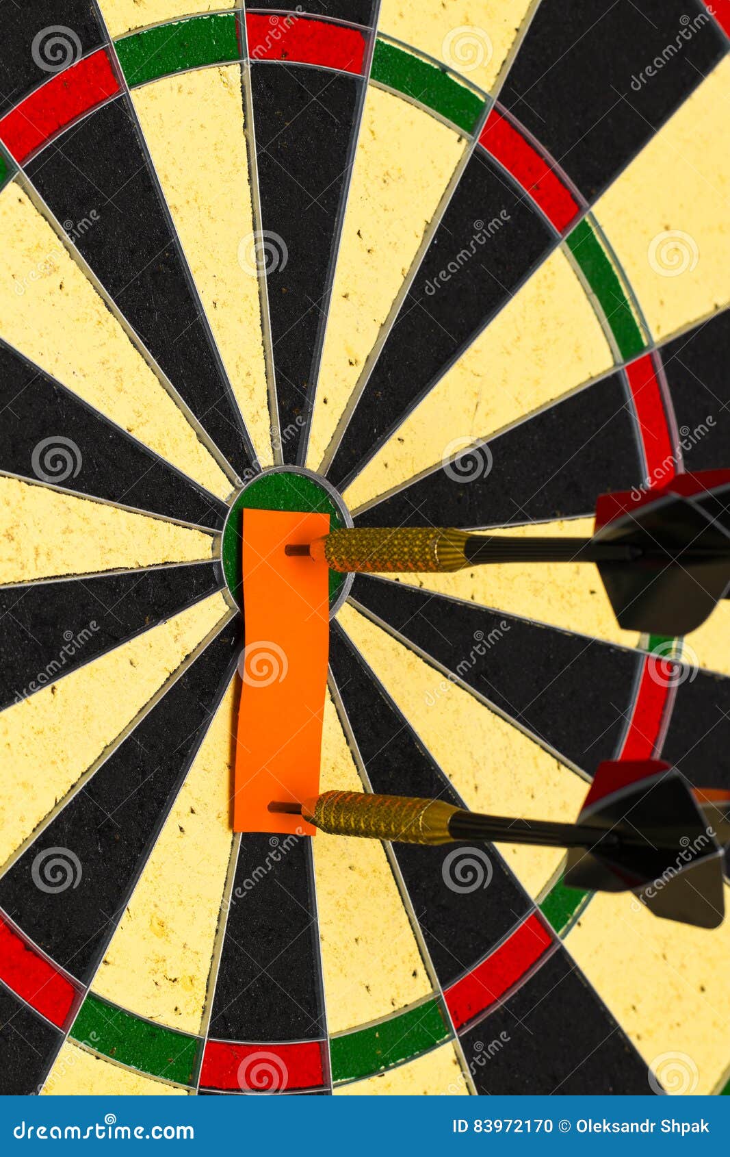 darts with dart which was pinned a sheet of paper for labels