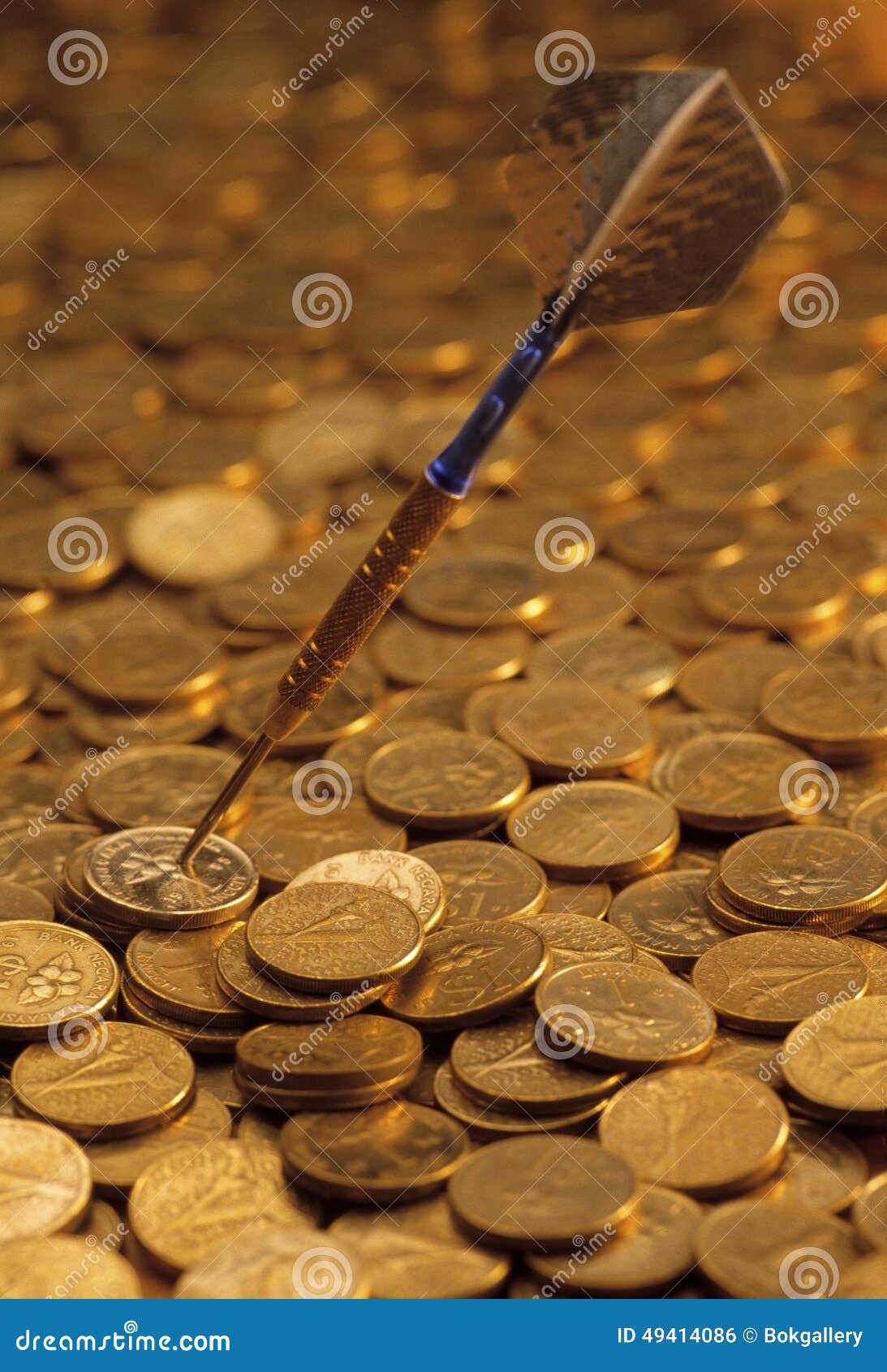 darts on a heaped of gold coins