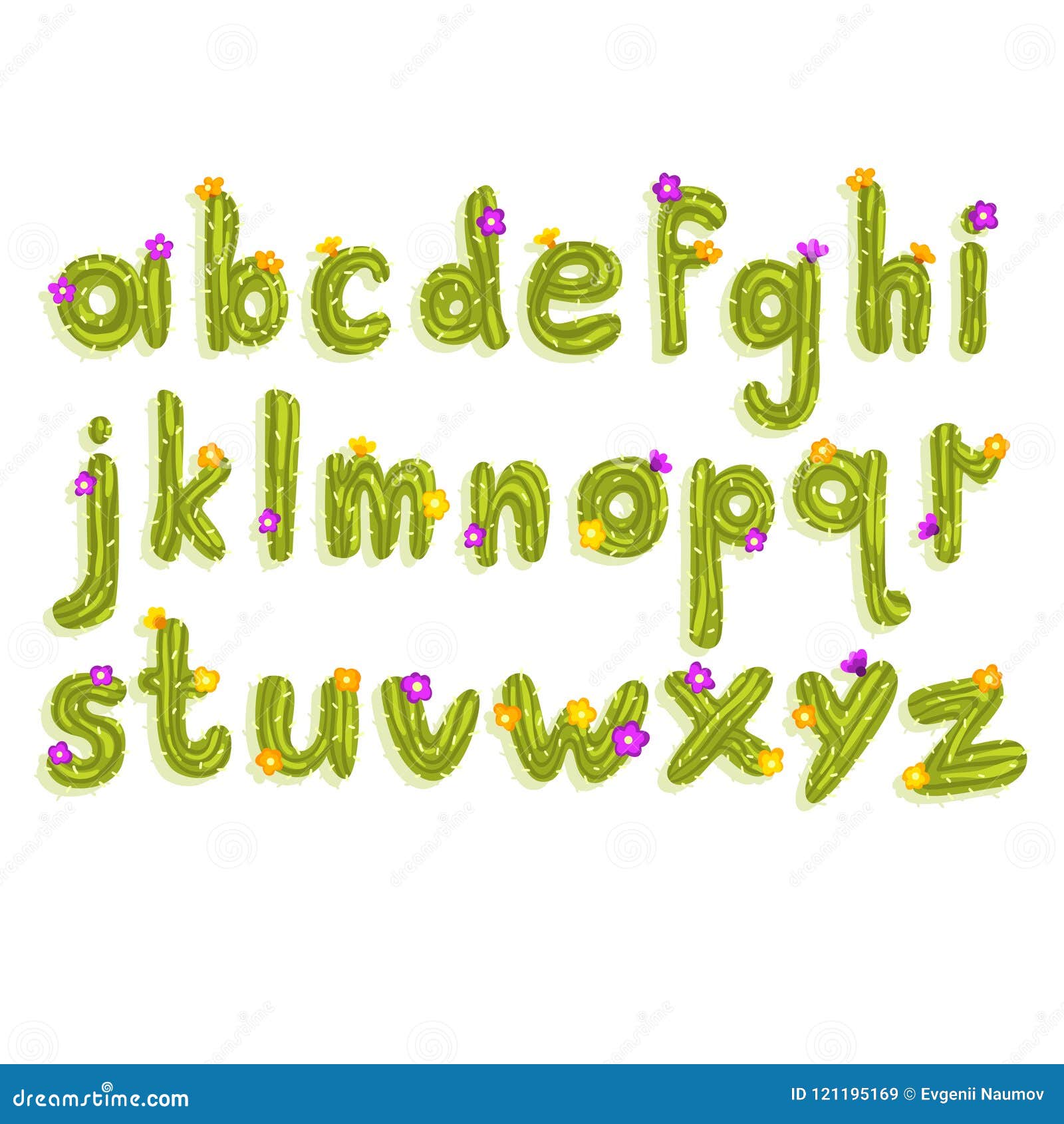 Das Lateinische Alphabet Das Vom Grunen Kaktus Mit Dem Bluhen Gemacht Wird Bluht Englische Buchstaben Von A Zu Z Flacher Vektor Vektor Abbildung Illustration Von Vektor Kaktus