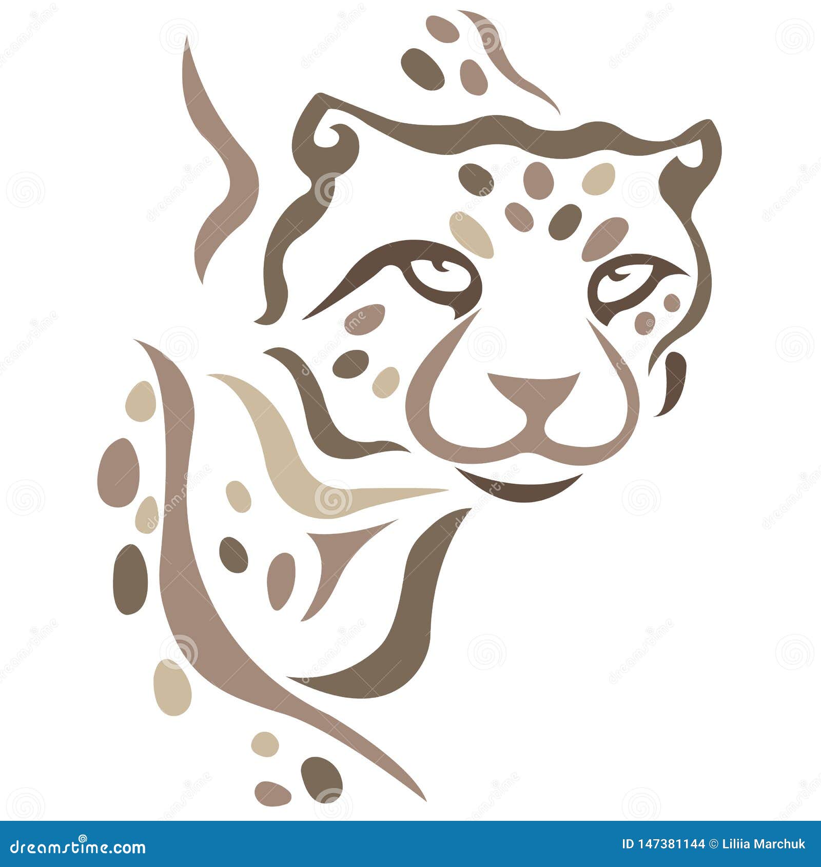 Das Schattenbild Des Gesichtes Eines Leoparden Gemalt In Beige Braun Gemalt In Den Zickzacklinien Leopardtierlogo Vektor Abbildung Illustration Von Leopardtierlogo Gesichtes