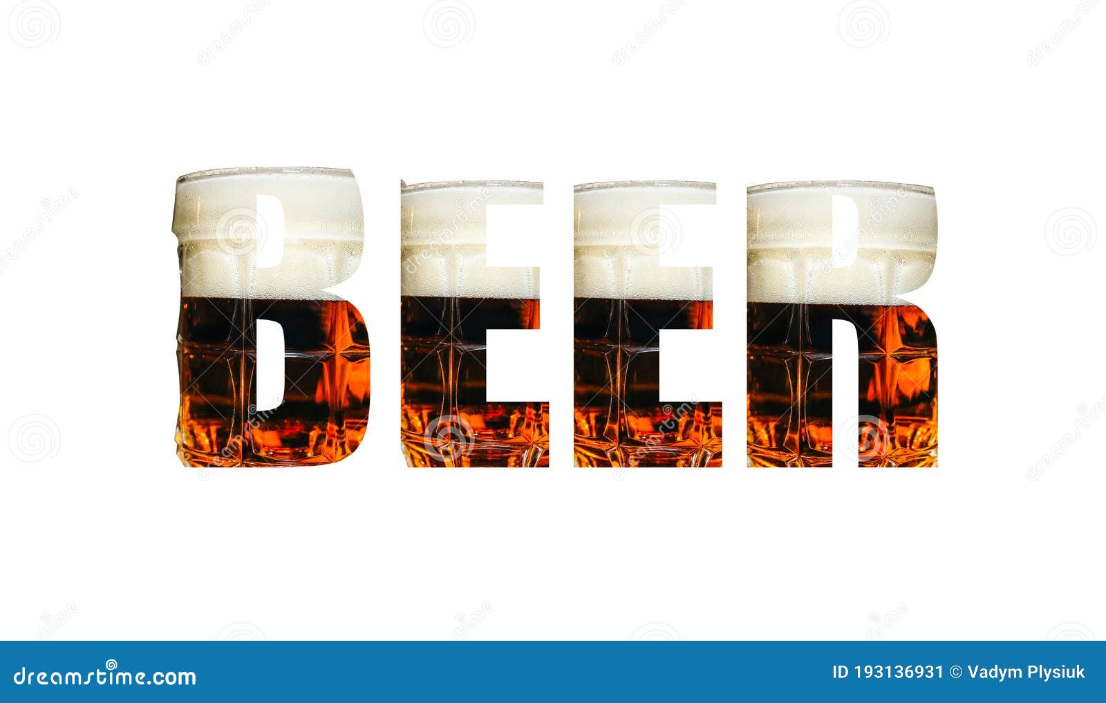Das Wort Bier. Alkoholbrille. Werbekonzept. Isoliert Auf Weißem Hintergrund  Stockbild - Bild von text, fahne: 193136931