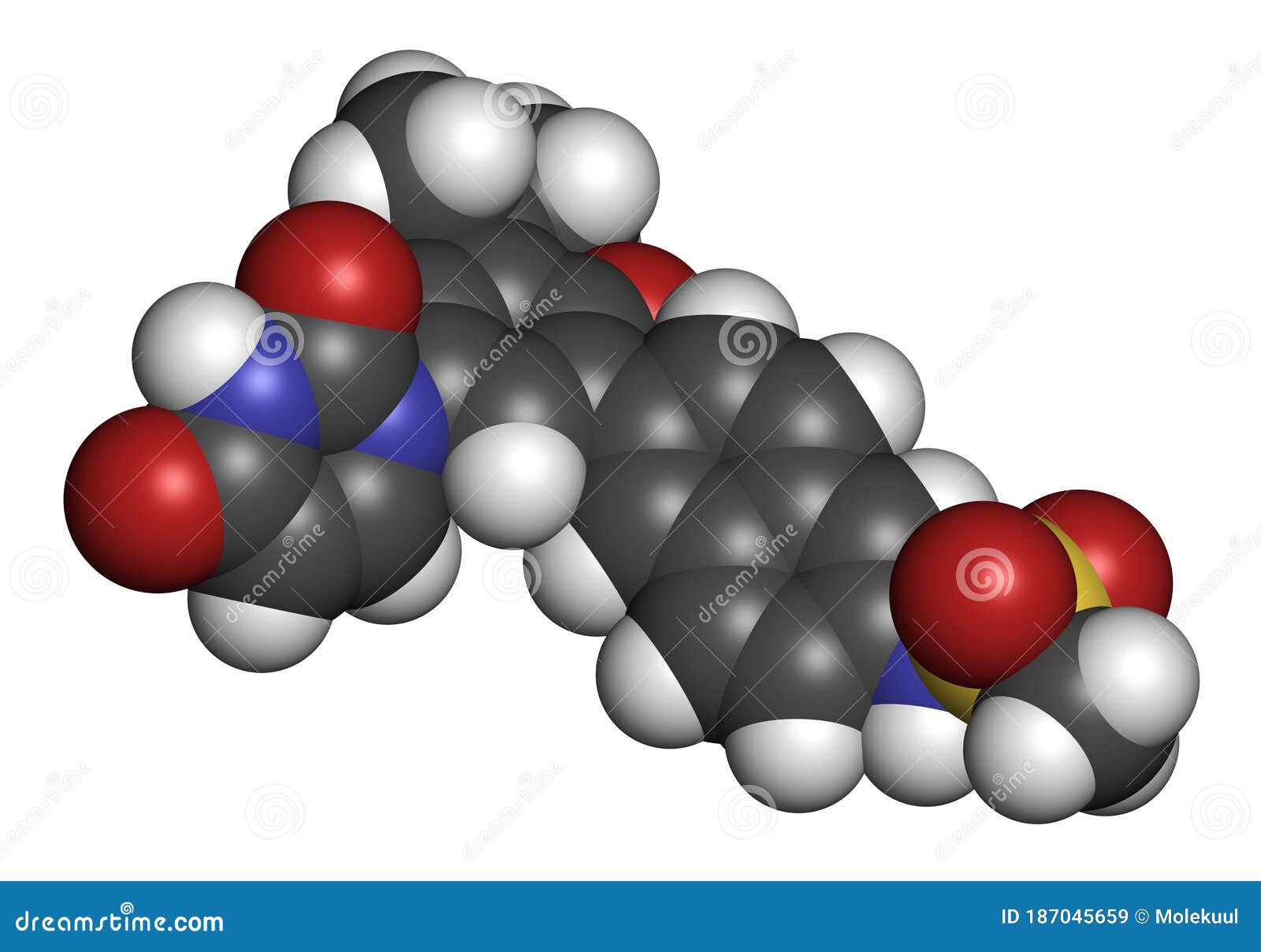dasabuvir hepatitis c virus drug molecule. atoms are represented as spheres with conventional color coding: hydrogen (white),