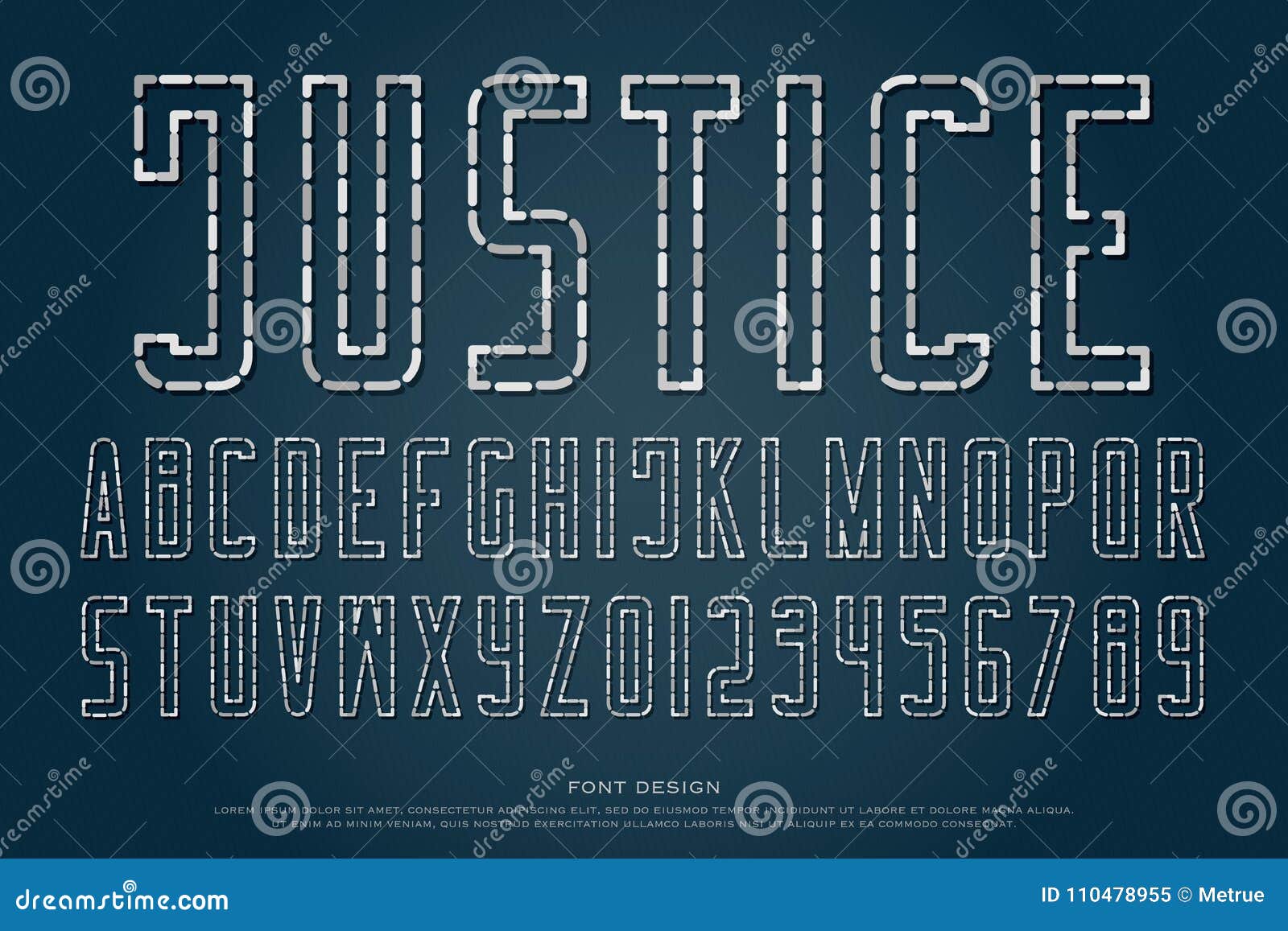 Dash and Dash Style Alphabet Letters and Numbers Stock Vector