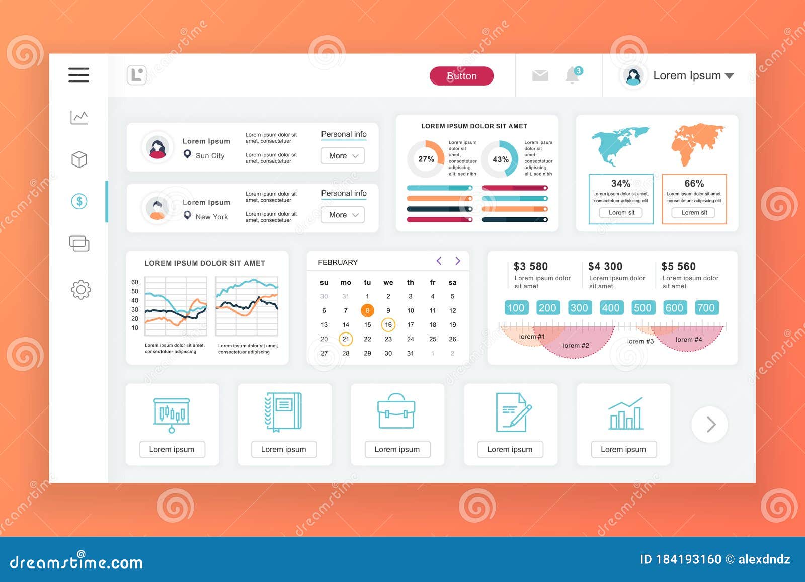 Dashboard Admin Panel Vector Design Template With Infographic Elements