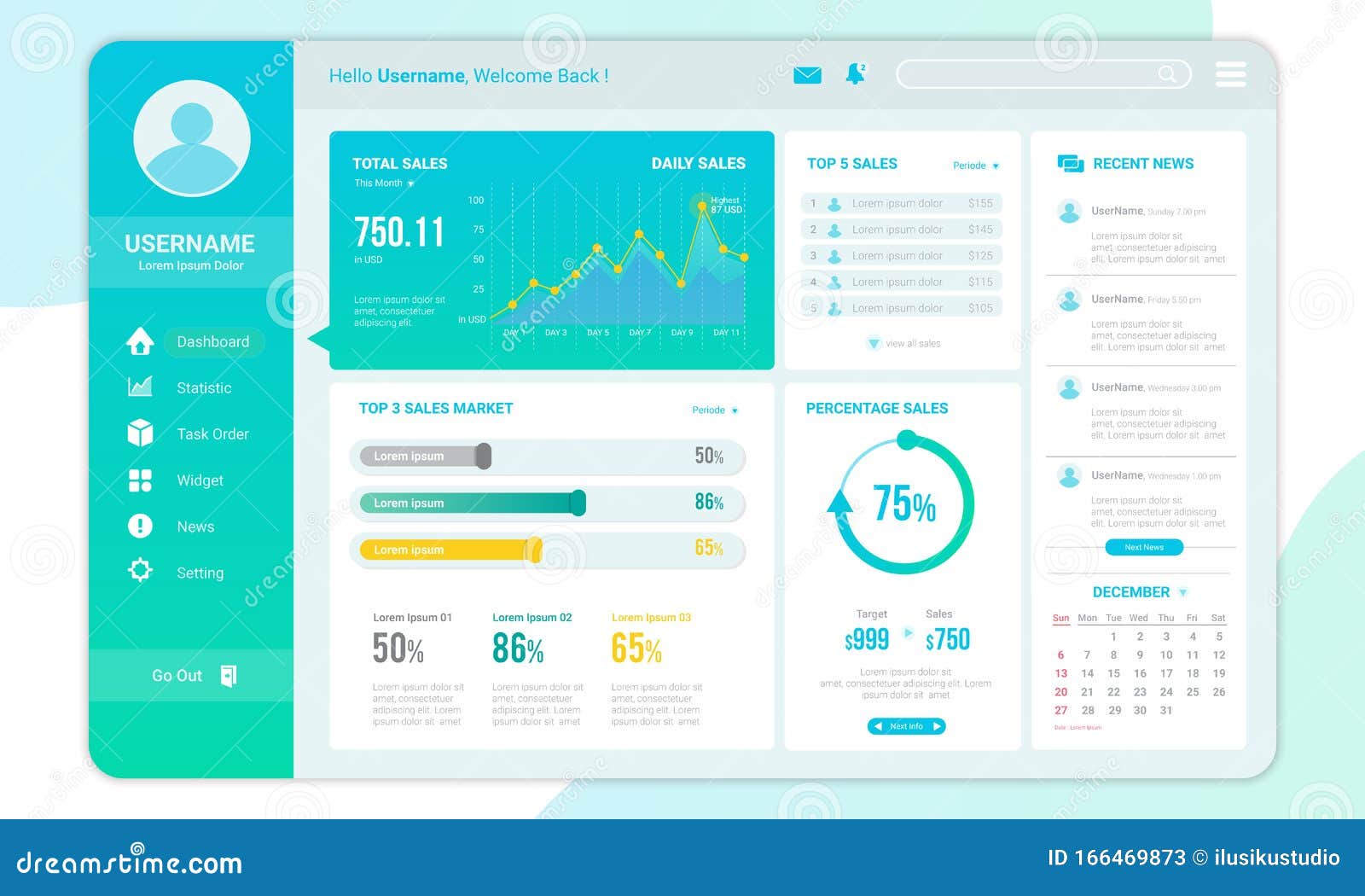 Dashboard Template For Admin Sales Report With Infographic Stock Vector Illustration Of Design Digital 166469873