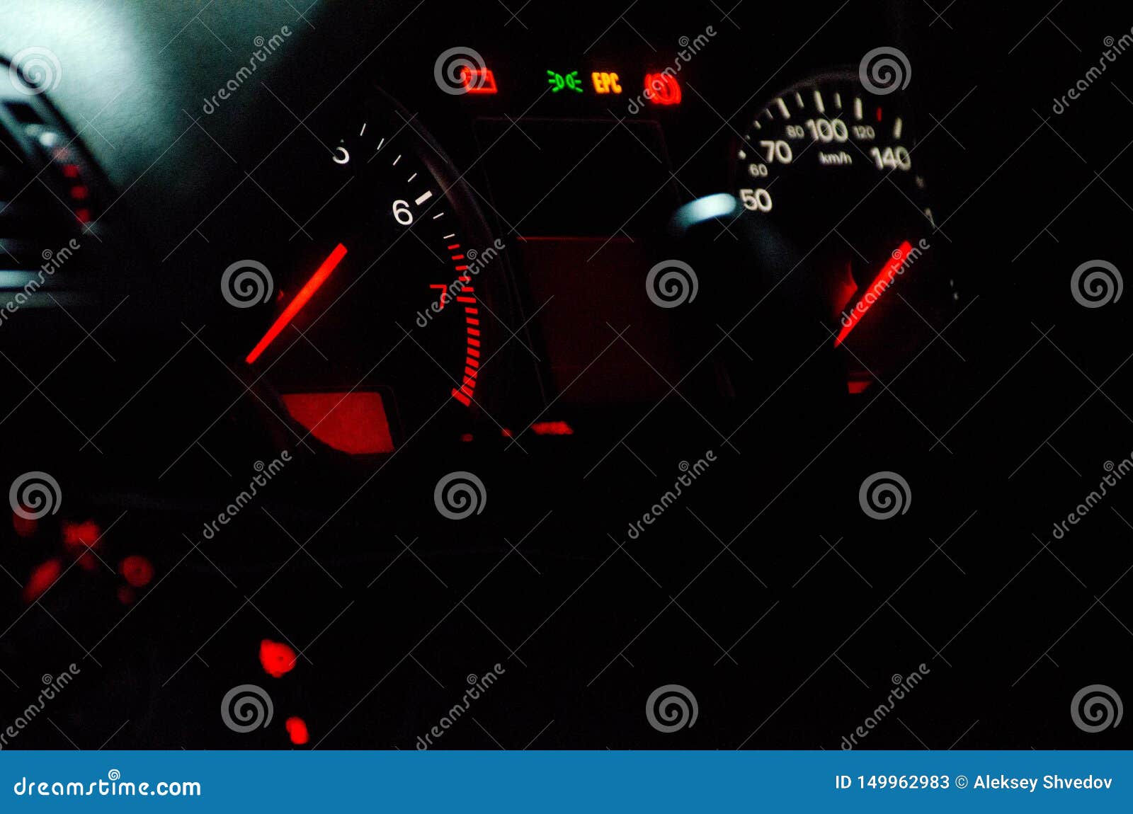 Car Dashboard with Beautiful White Light and Red Arrows Stock Image