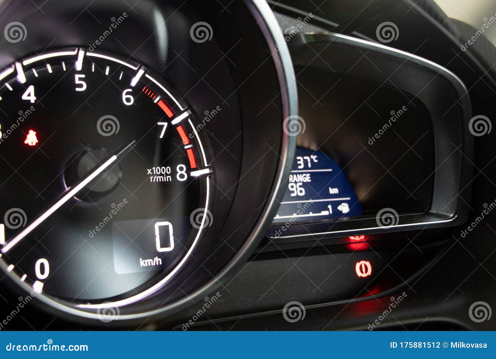 A Dashboard with Tachometer of Car, Close Up. Stock Photo Image of