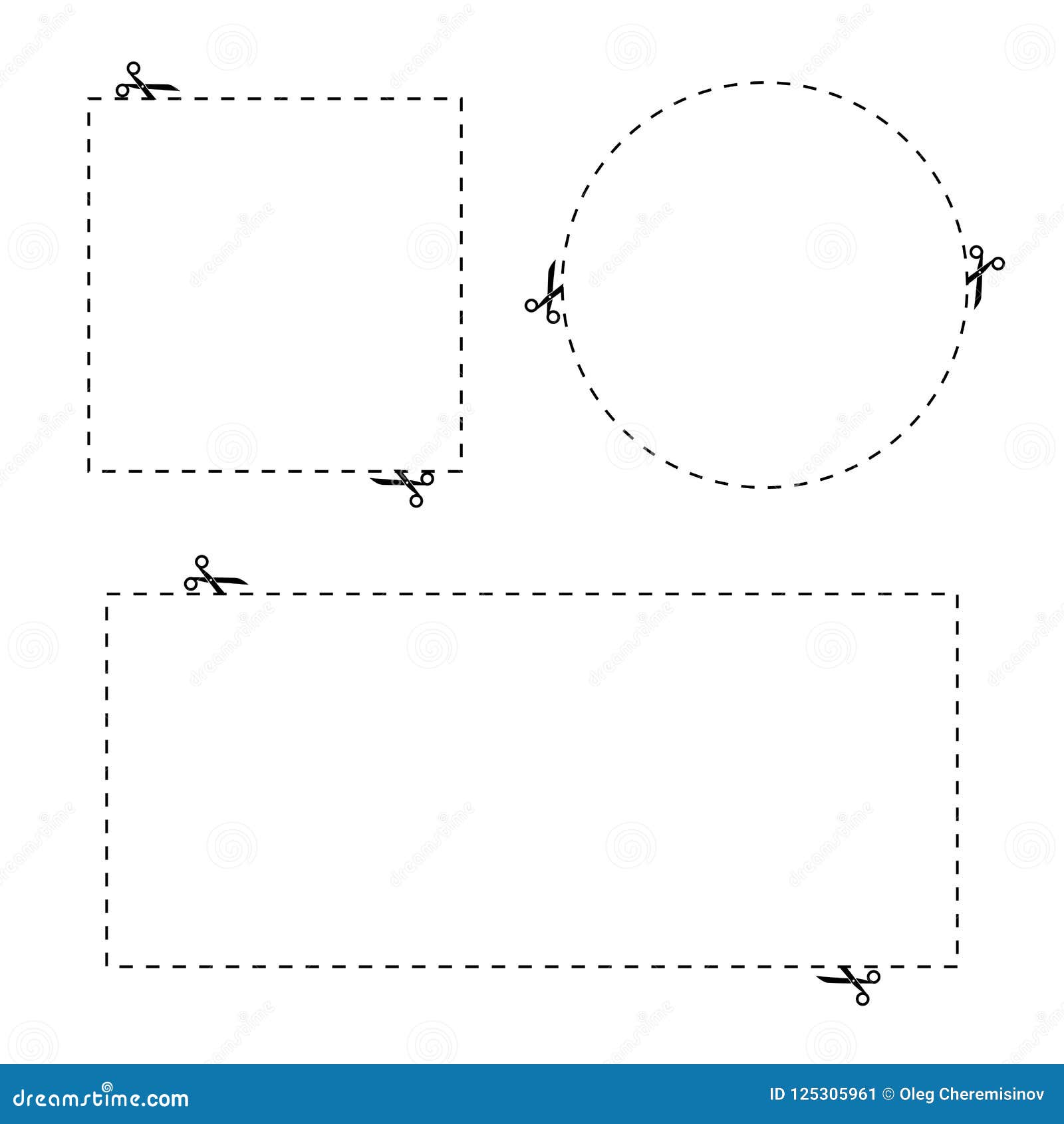 dashed line with scissors set.  coupon or stickers borders.