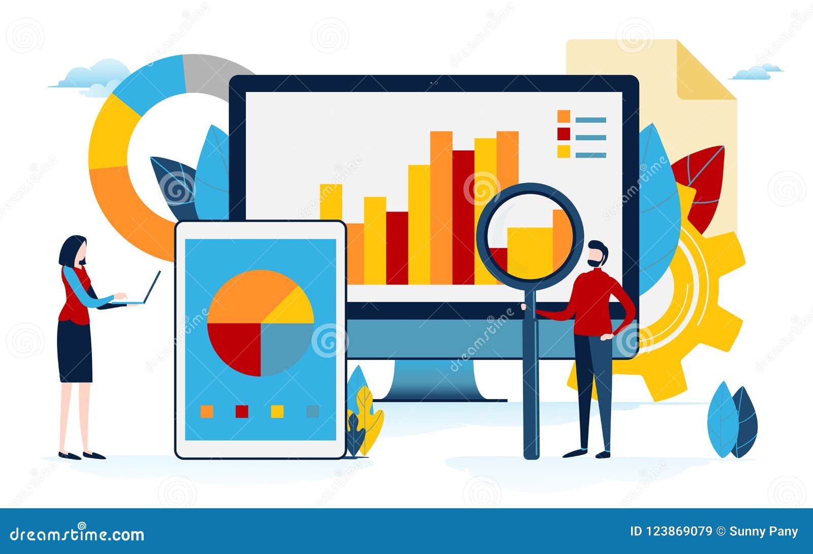 data analysis. business content. graph, pie chart, info graphic. flat cartoon miniature   graphic
