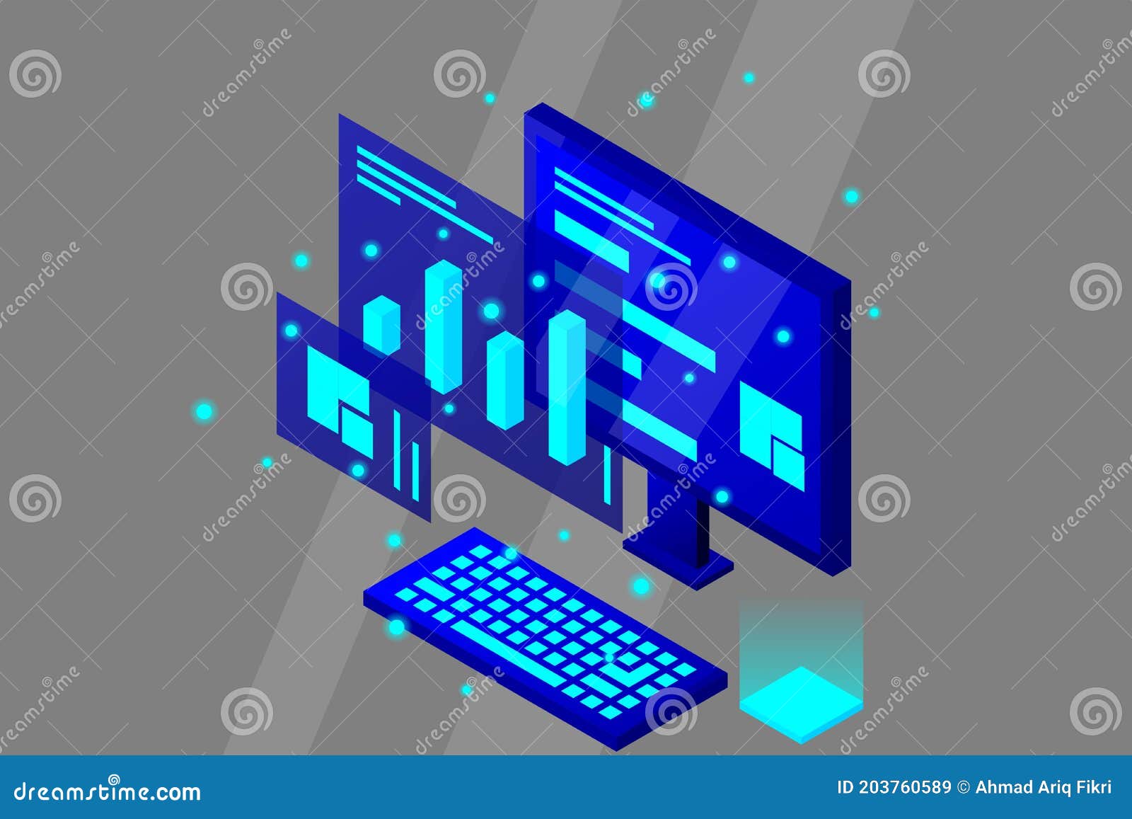 data analysis in isometric  . technician in datacenter or data center room background. network mainframe infrastructur