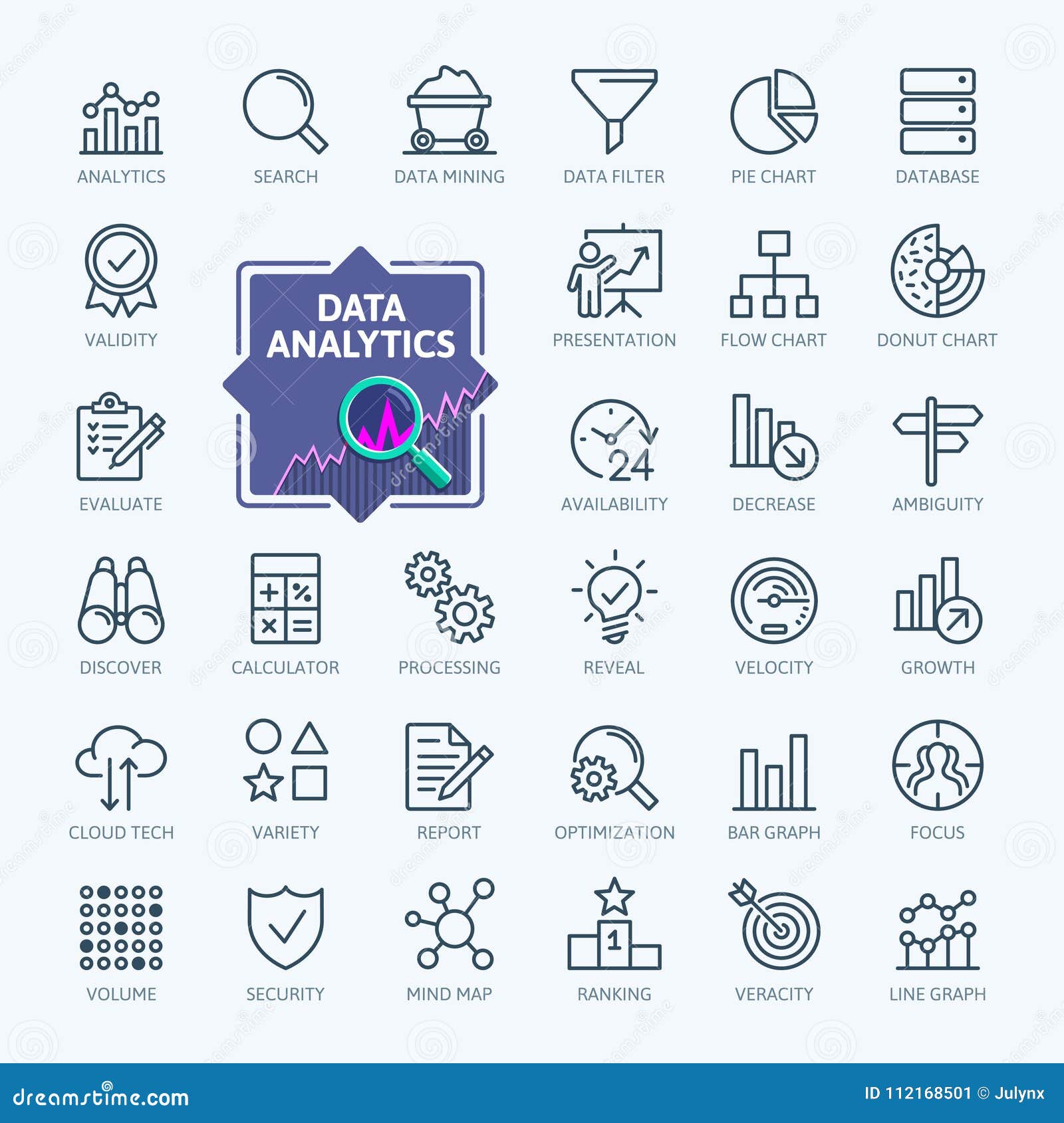 data analysis, statistics, analytics - minimal thin line web icon set. outline icons collection