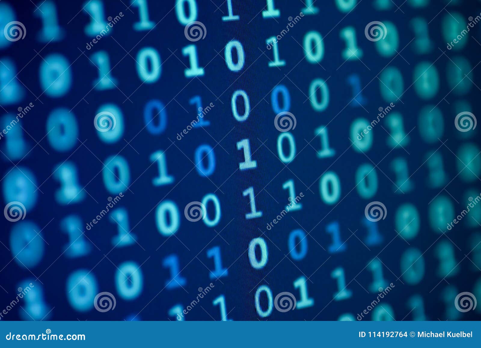 Data Bits Computer Bits Blue Background of Screen Monitor. Stock Photo