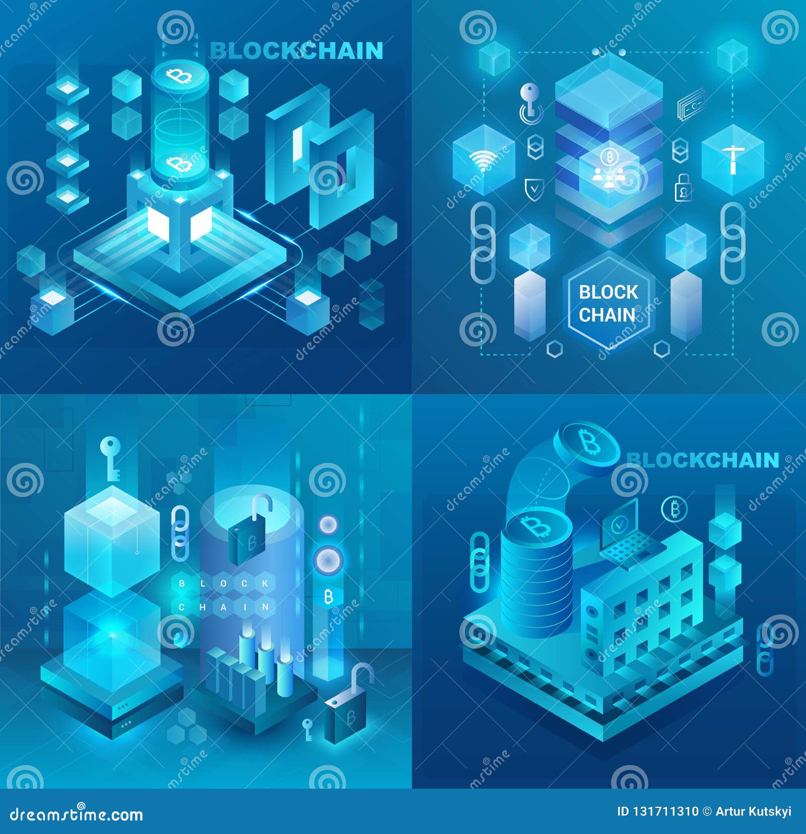 Data Center Cryptocurrency And Blockchain Technology Market Isometric Vector Illustrations Set Stock Vector Illustration Of Financial Data 131711310