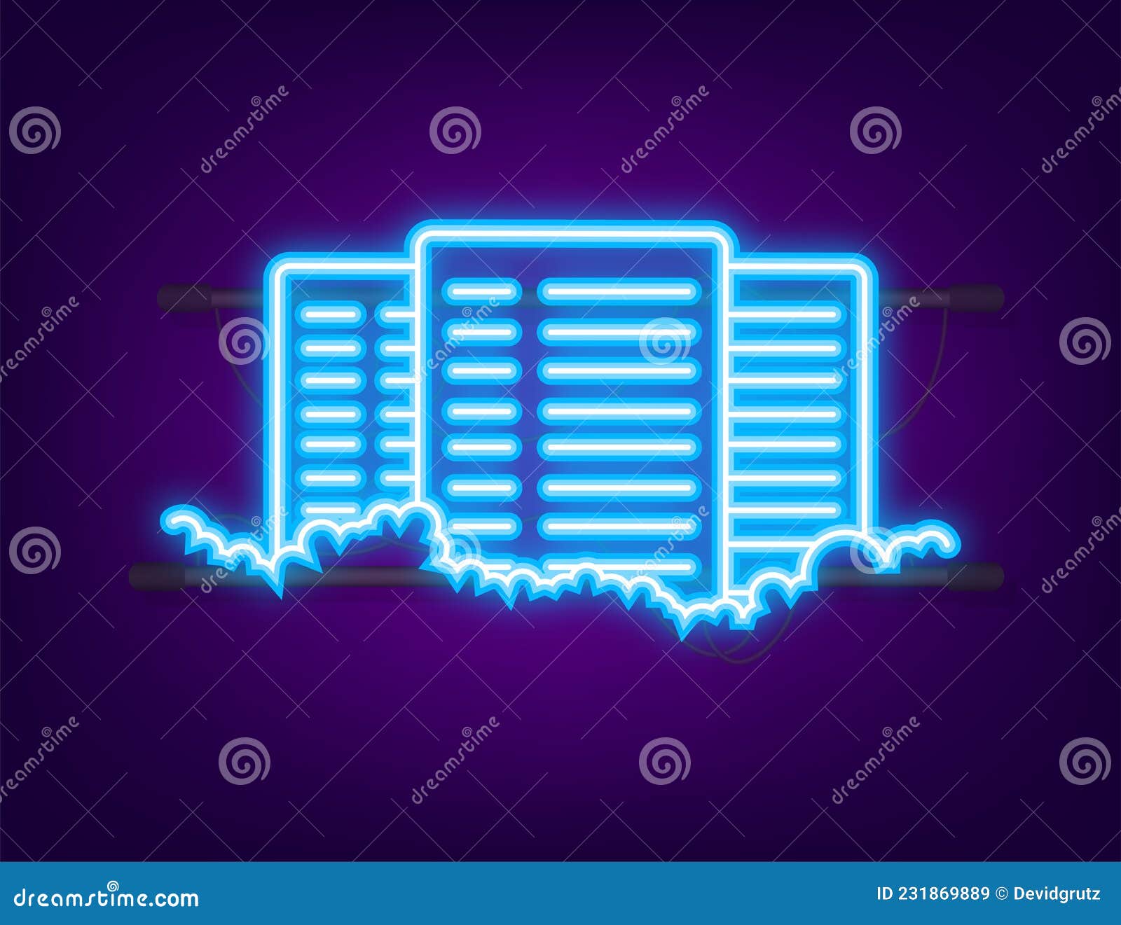 Data Center. Neon Icon. Mainframe Service Concept Banner, Server Rack