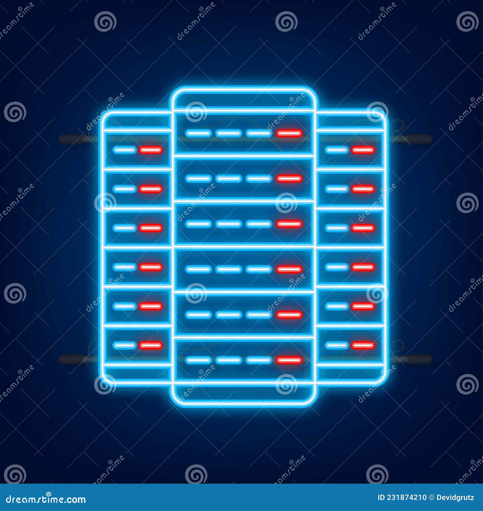Data Center. Neon Icon. Mainframe Service Concept Banner, Server Rack