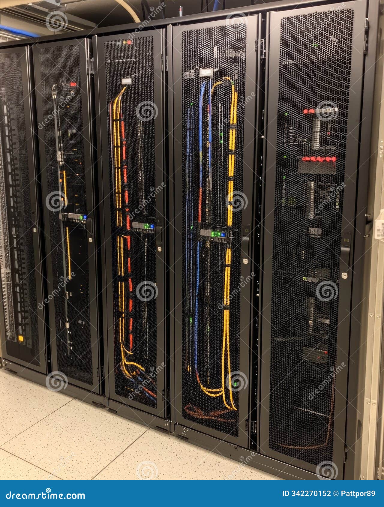 Data Center Network Hardware and Server Rack Setup Stock Illustration