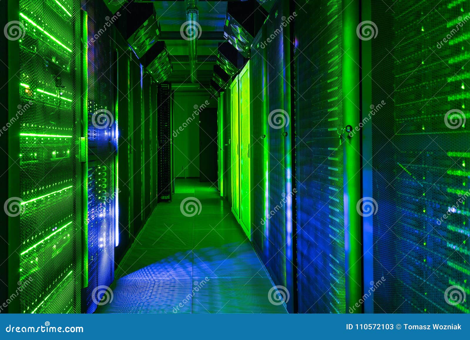 data center, server room. internet and network telecommunication technology.