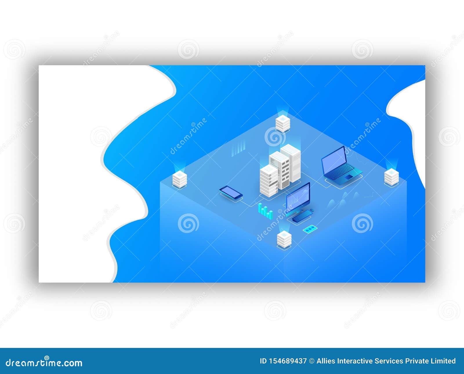 data center or storage concept based landing page  with local servers connected to laptop.