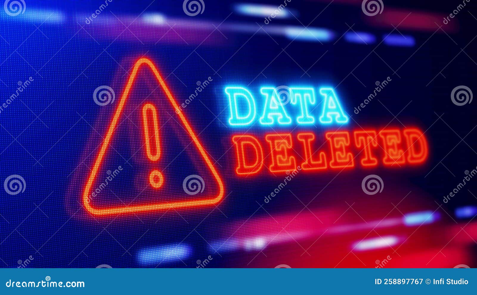 Data Deleted Warning Alert Screen Loop Blinking Glitch Animation. Stock