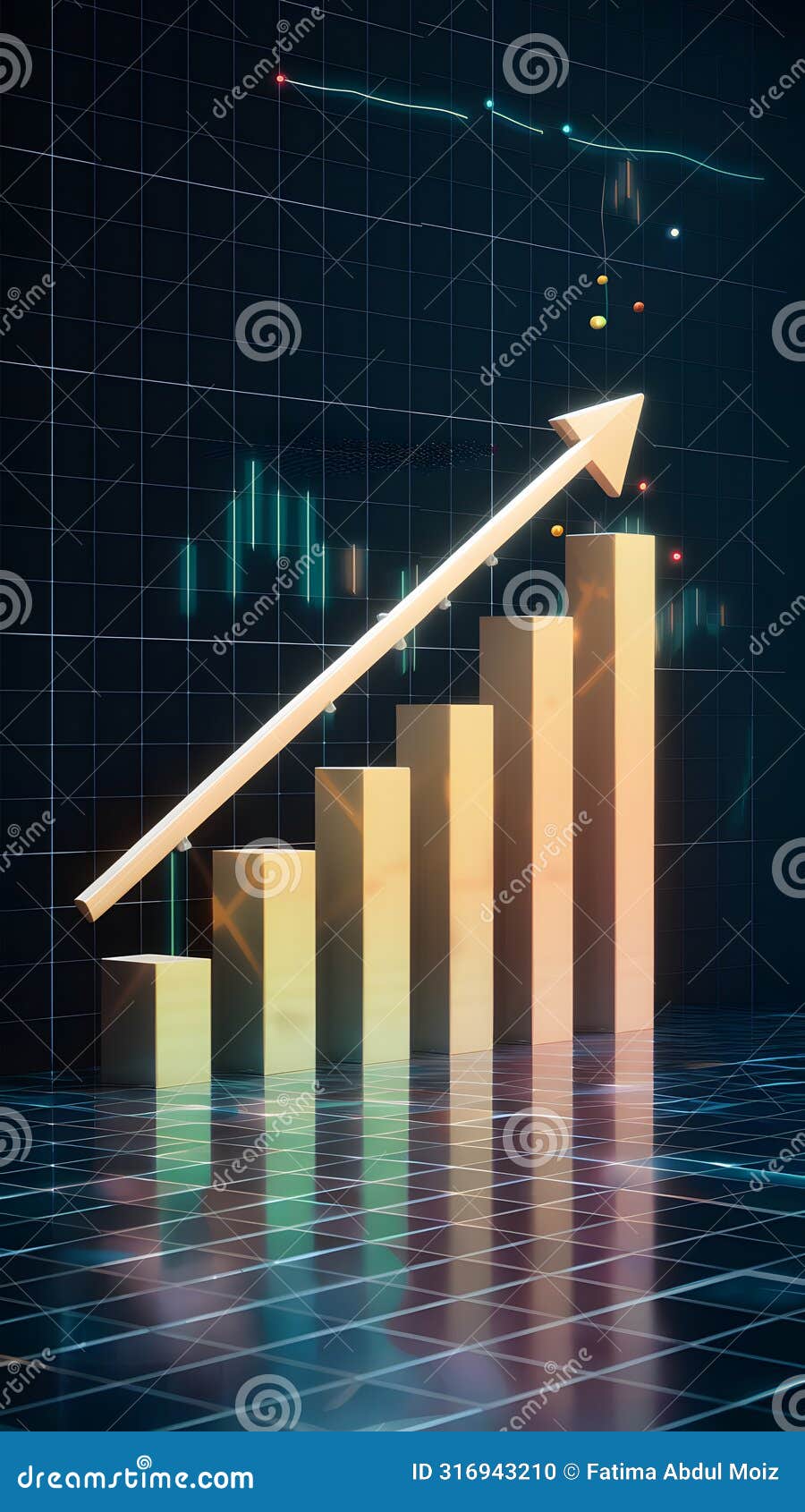 data driven growth 3d rendered bar graph depicting upward trend