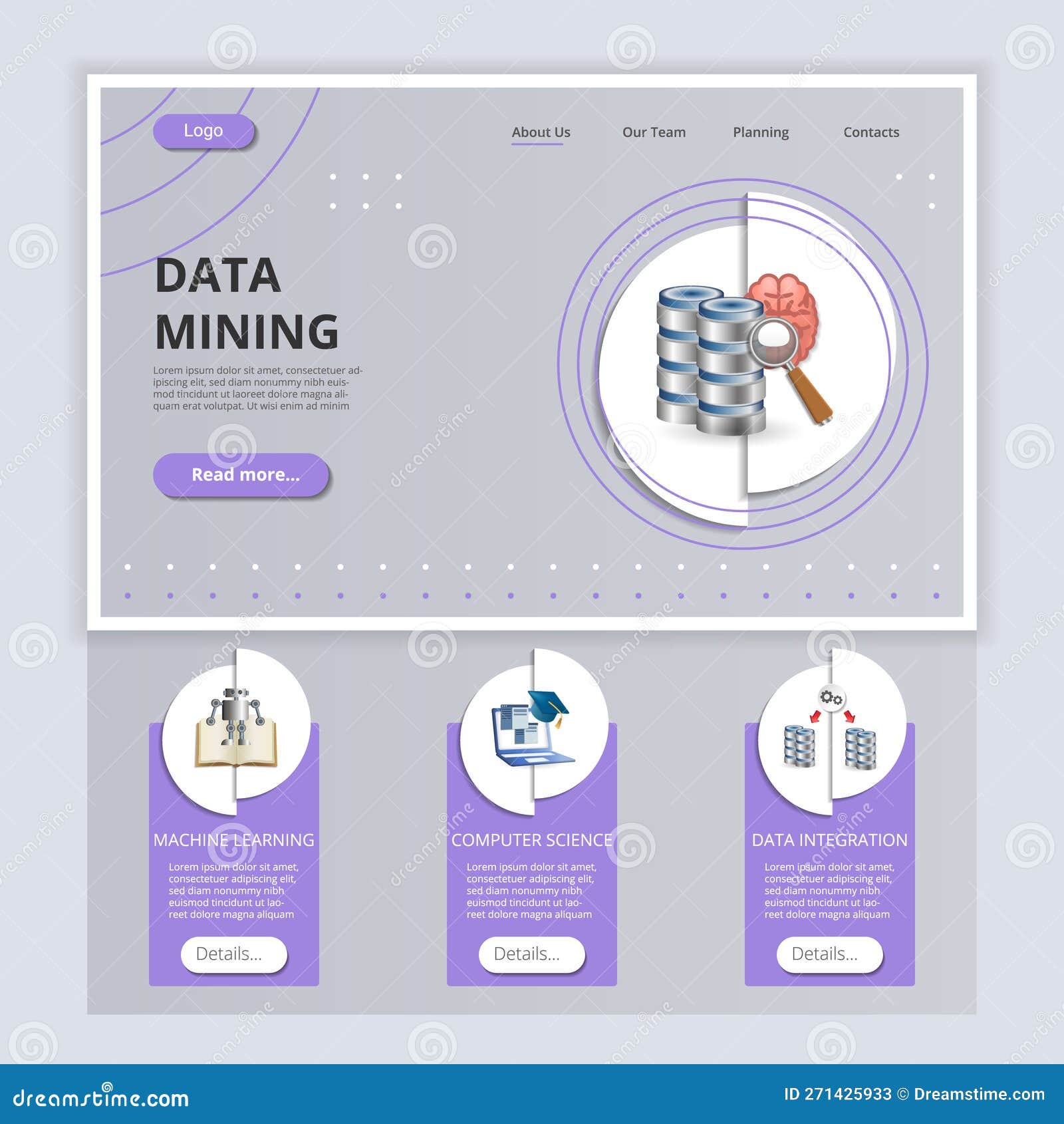 Data Mining Flat Landing Page site Template. Machine Learning
