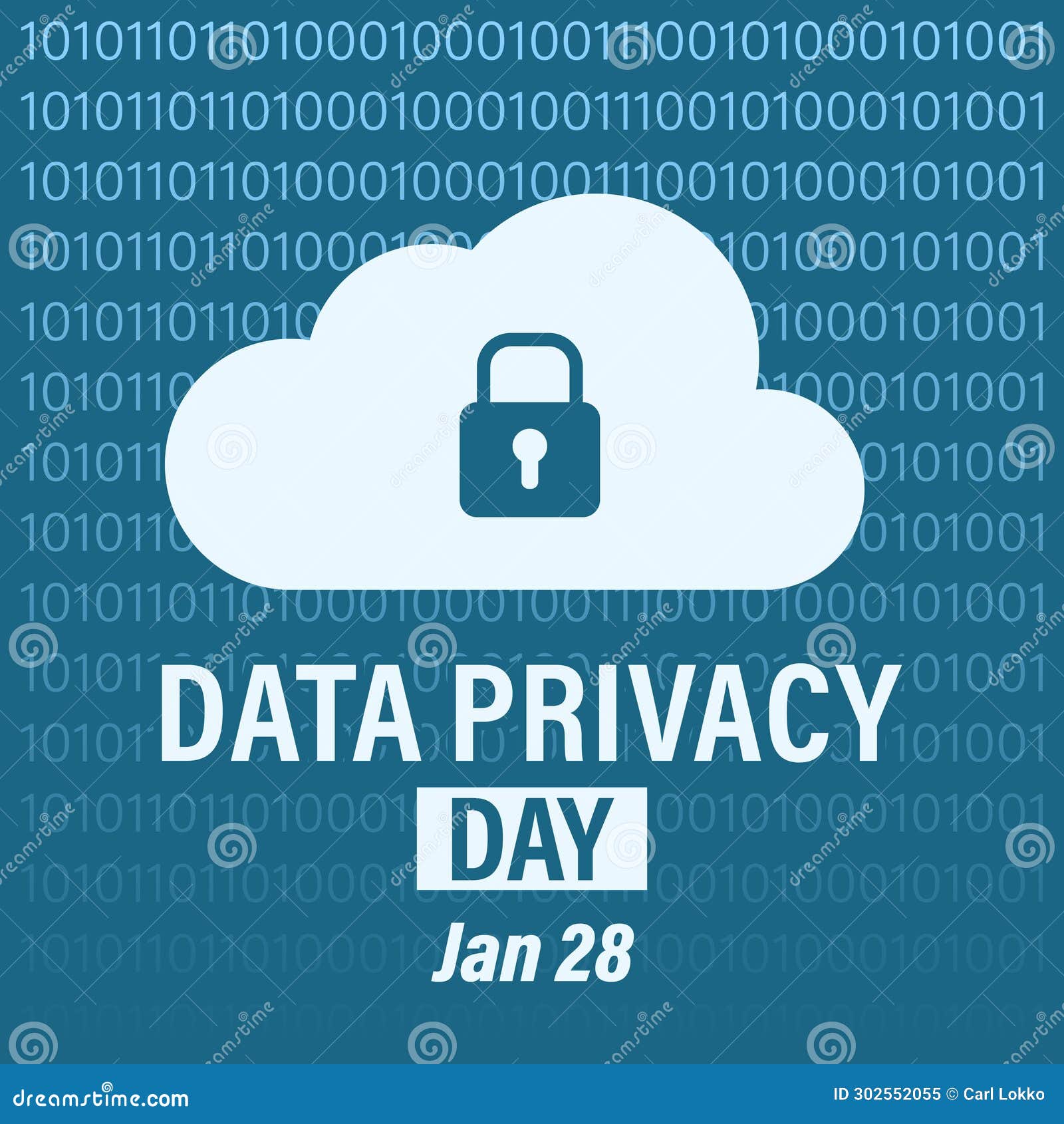 Data Privacy Day Campaign Banner. Features Cloud with Lock and Binary