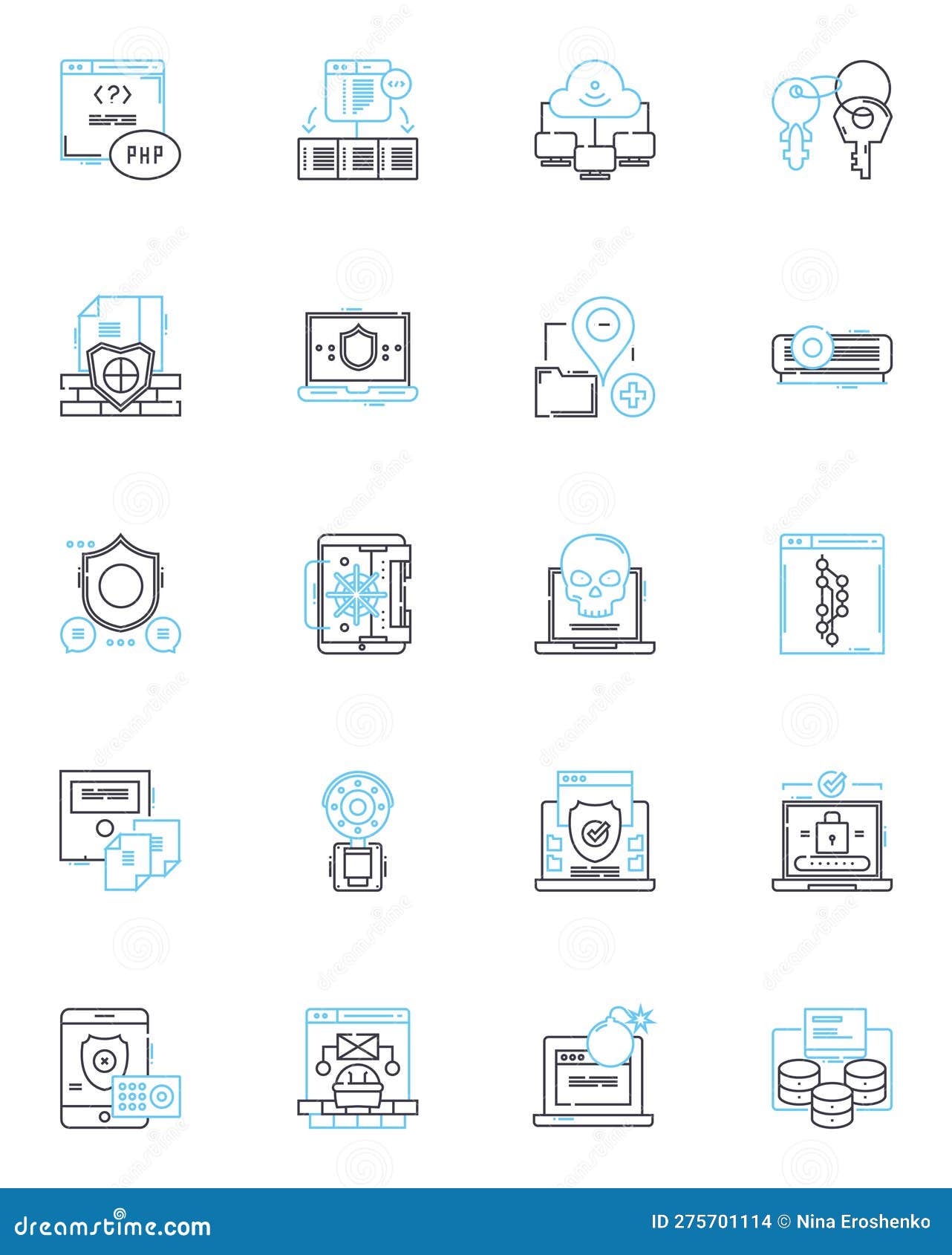 data privacy linear icons set. security, encryption, breach, protection, privacy, anonymization, regulation line 
