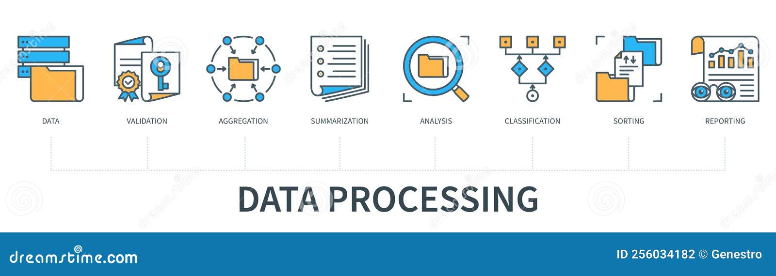 Data Processing Concept with Icons in Minimal Flat Line Style Stock ...