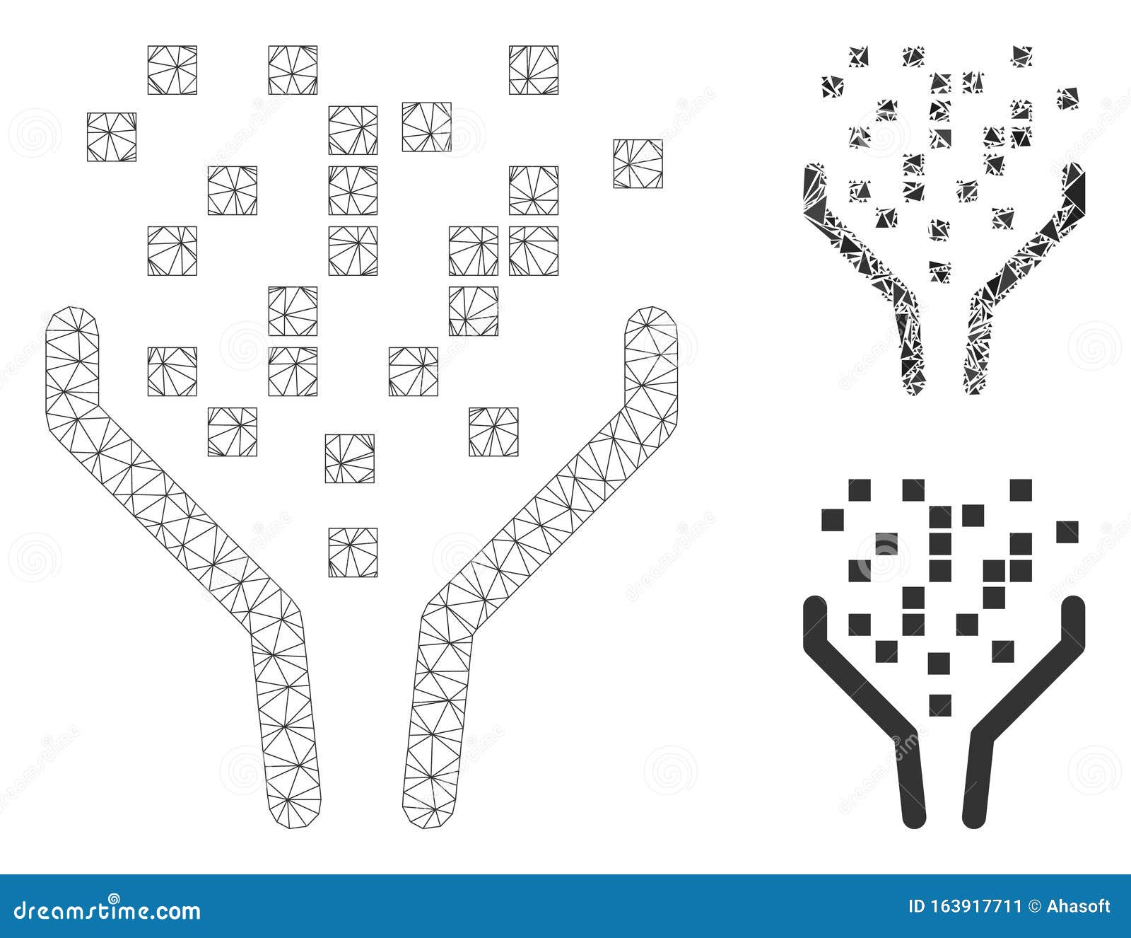 data processing funnel  mesh carcass model and triangle mosaic icon