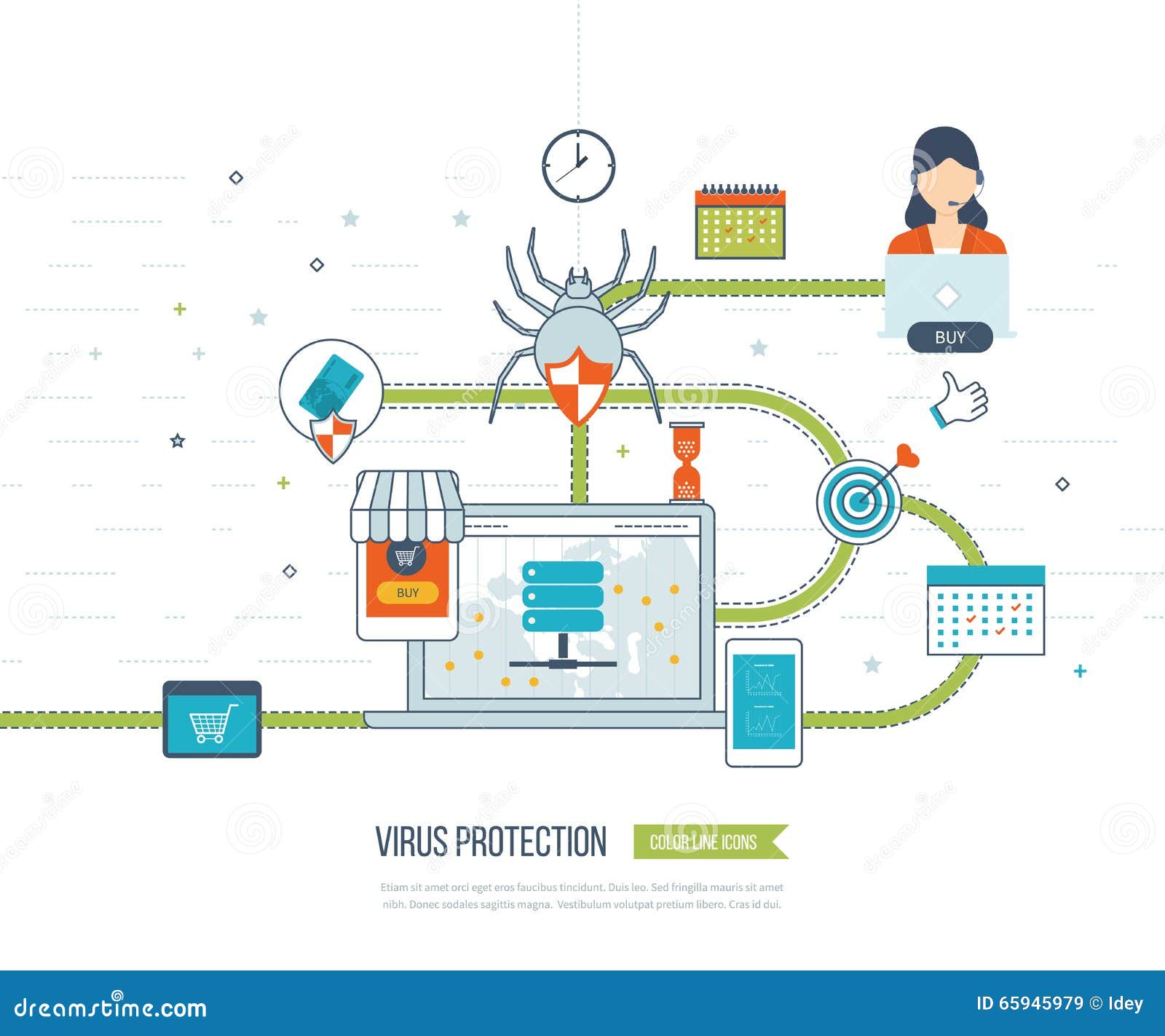 Data Protection and Safe Work. Investment Security. Stock Vector