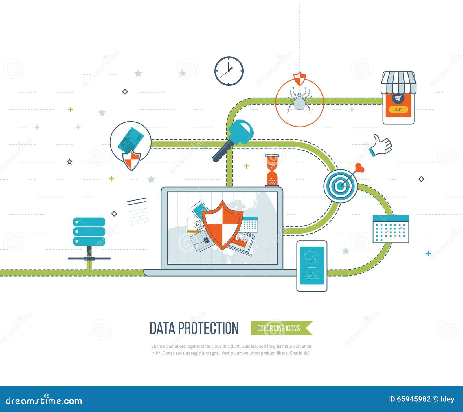 Data Protection and Safe Work. Investment Security. Stock Vector