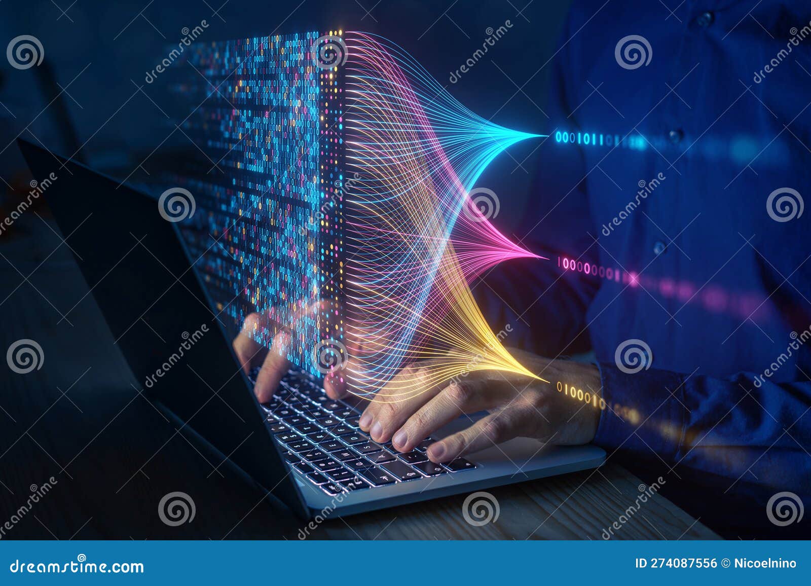data science and big data technology. data scientist computing, analysing and visualizing complex data set on computer. data