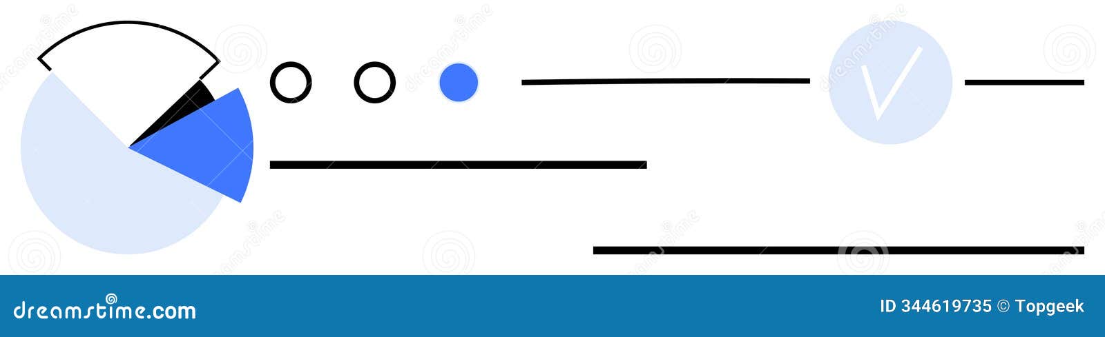 data visualization s with pie chart, check mark, and circle icons in blue and black