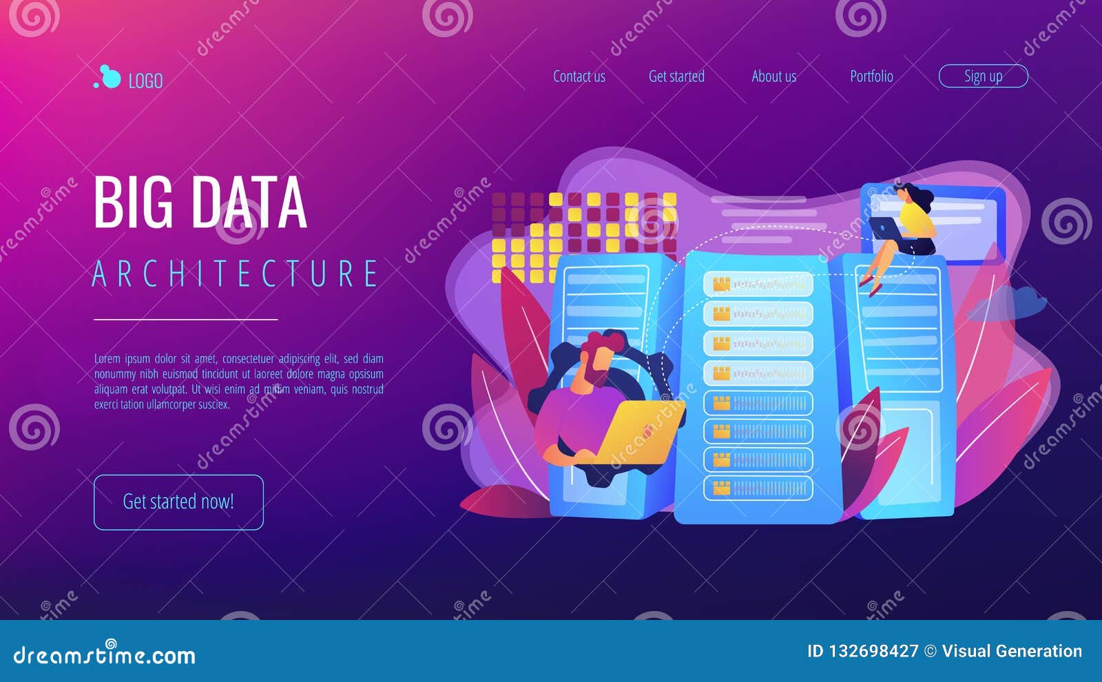 Big Data Storage Concept Landing Page. Stock Vector Illustration of