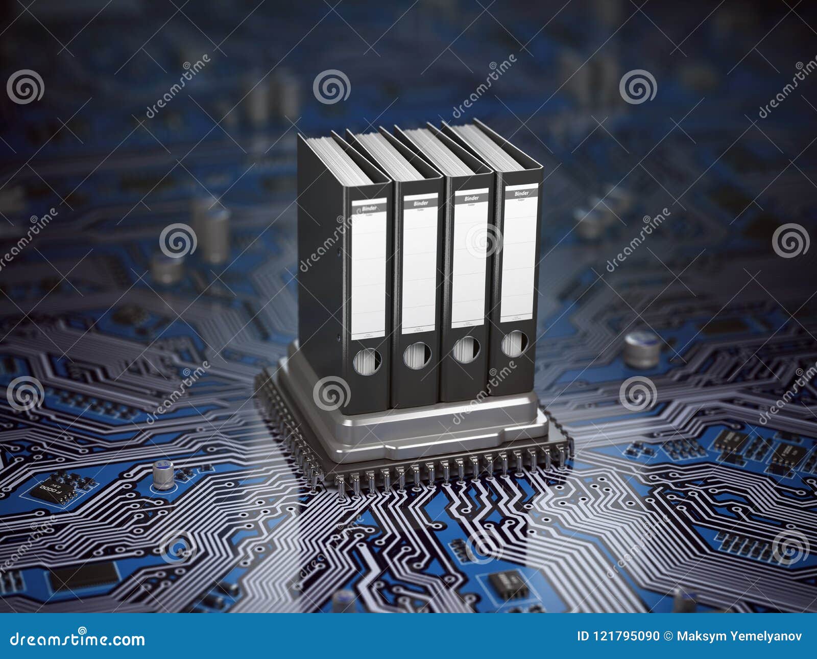 Database Archive Data Storage Concept. Binders on CPU Processor Stock