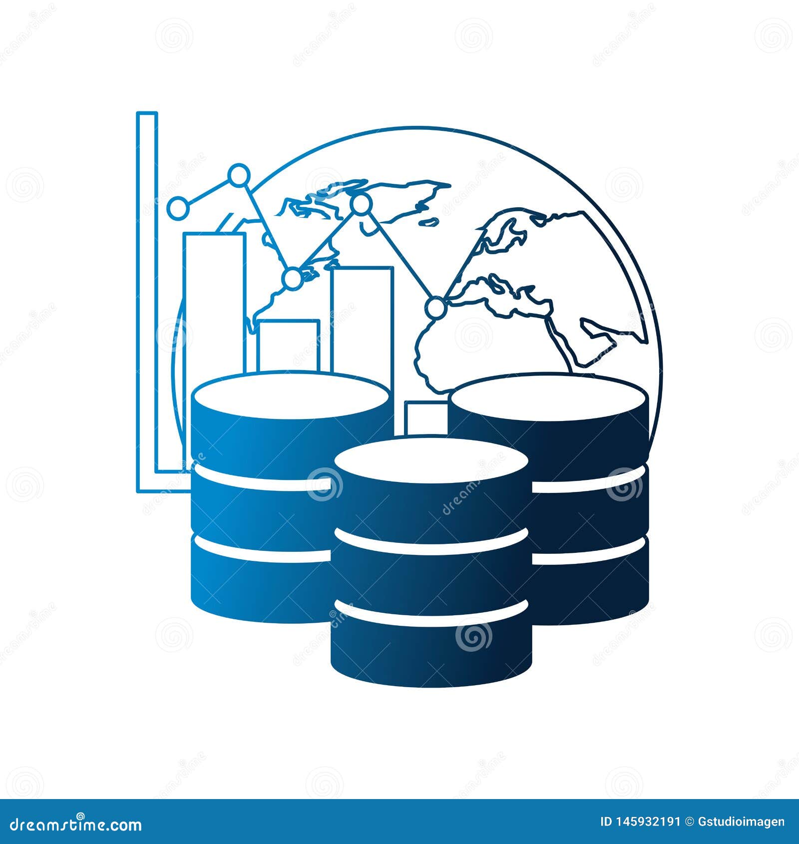 Database Center Storage World Graph Financial Stock Illustration