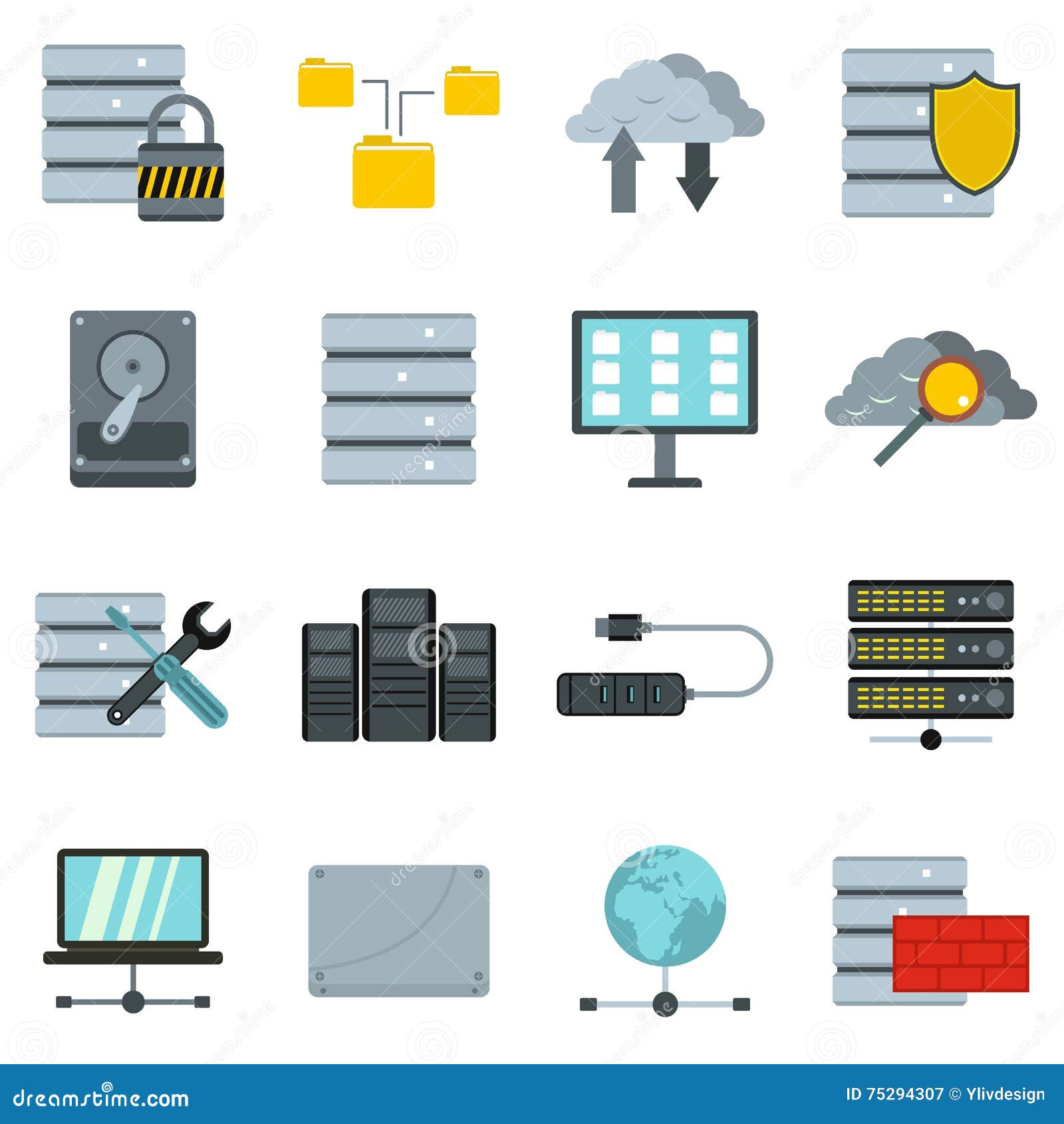 Database Icons Set, Flat Style Stock Vector - Illustration of laptop ...
