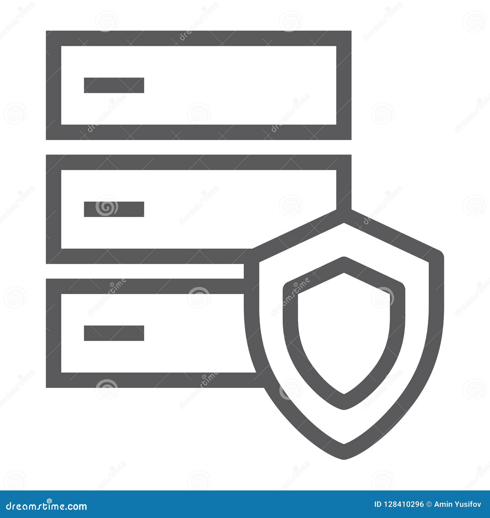 Database Protection Line Icon, Server and Security, System Sign, Vector