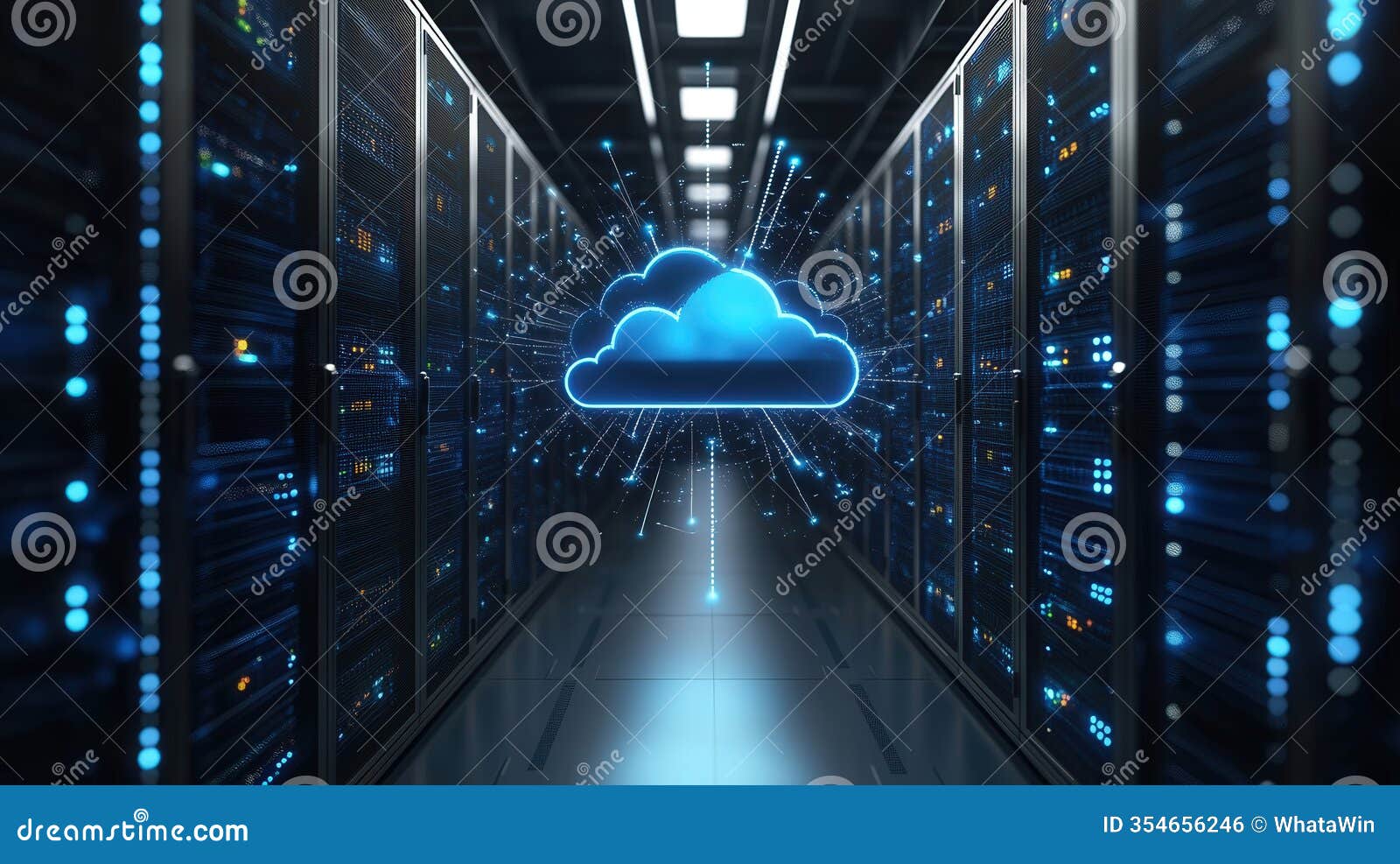data centers with endless rows of servers