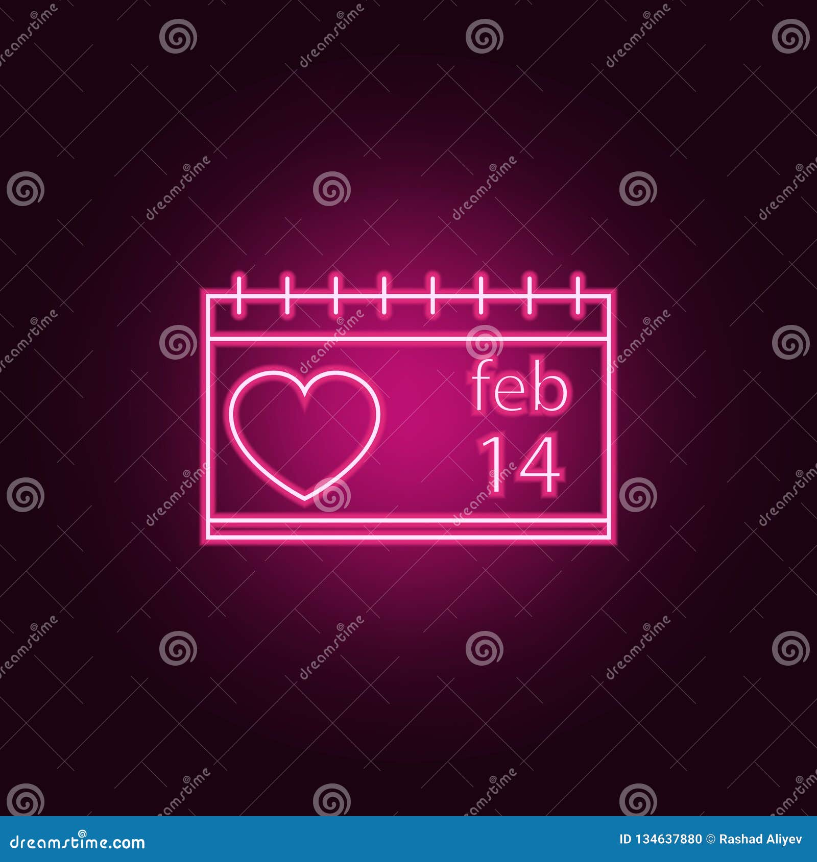 Date on the Calendar on February 14 Icon. Elements of Valentine in Neon ...