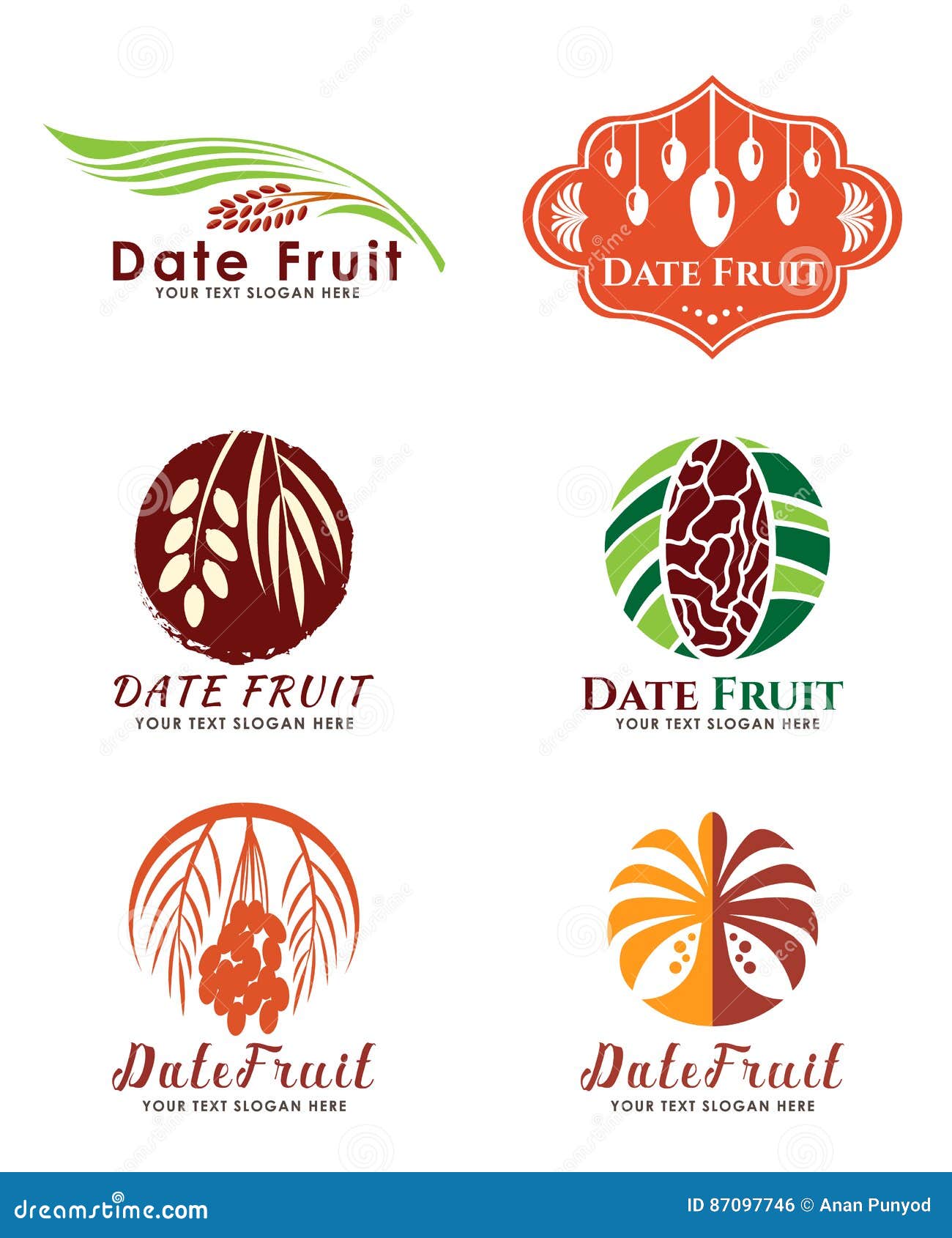 Date Palm Fruit Logo Vector Set Design Stock Vector Illustration of