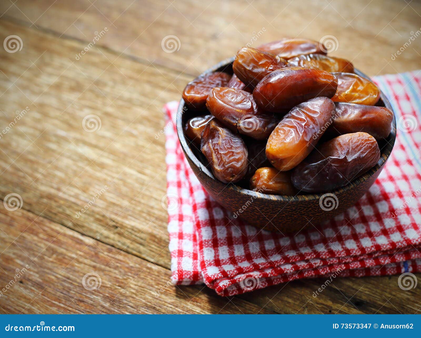 Datepalm in Wood Bowl with Cup of Tea on Wood Stock Image Image of