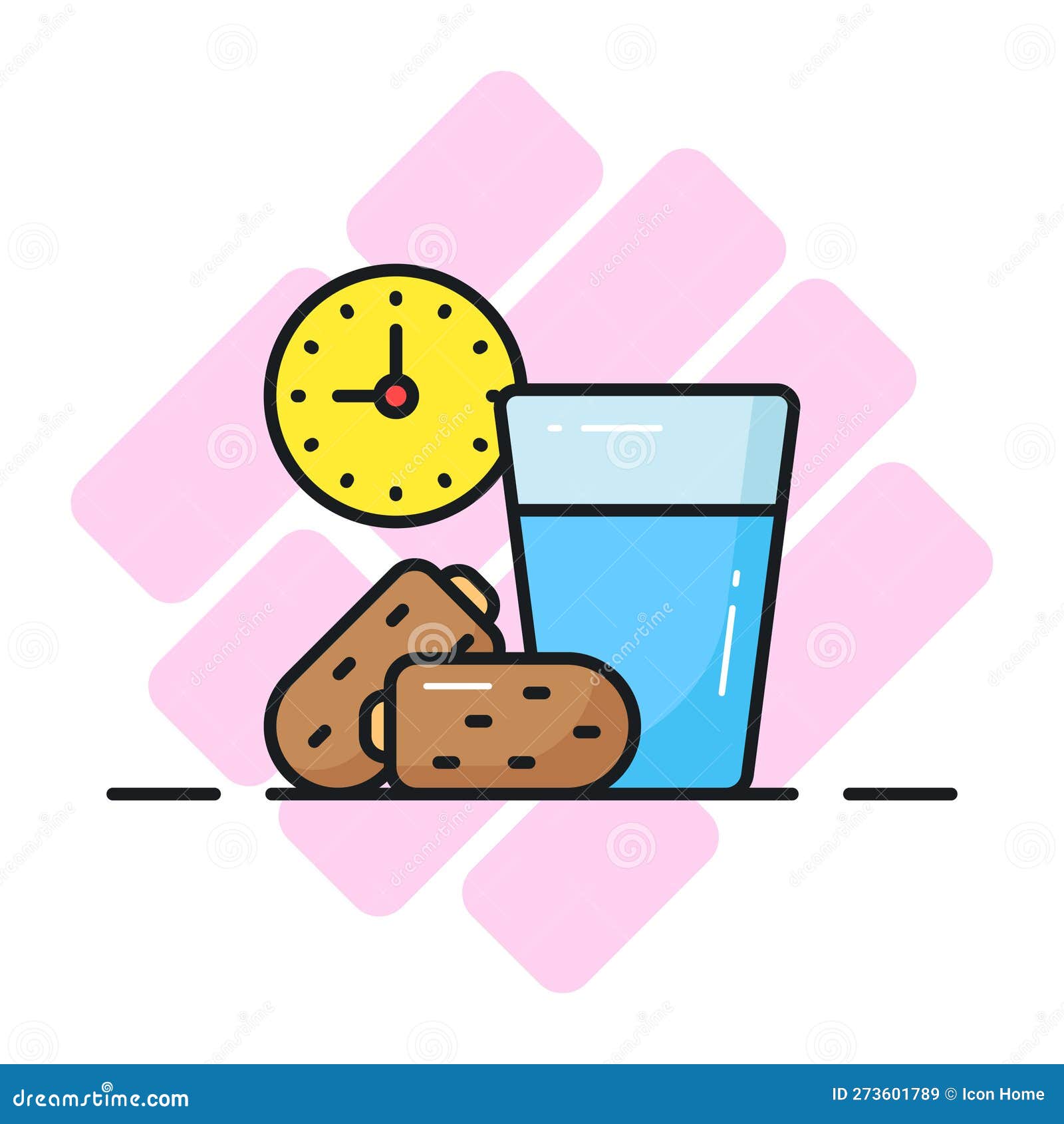 Dates, Water Glass and Clock Showing Concept of Ramadan Iftar Time