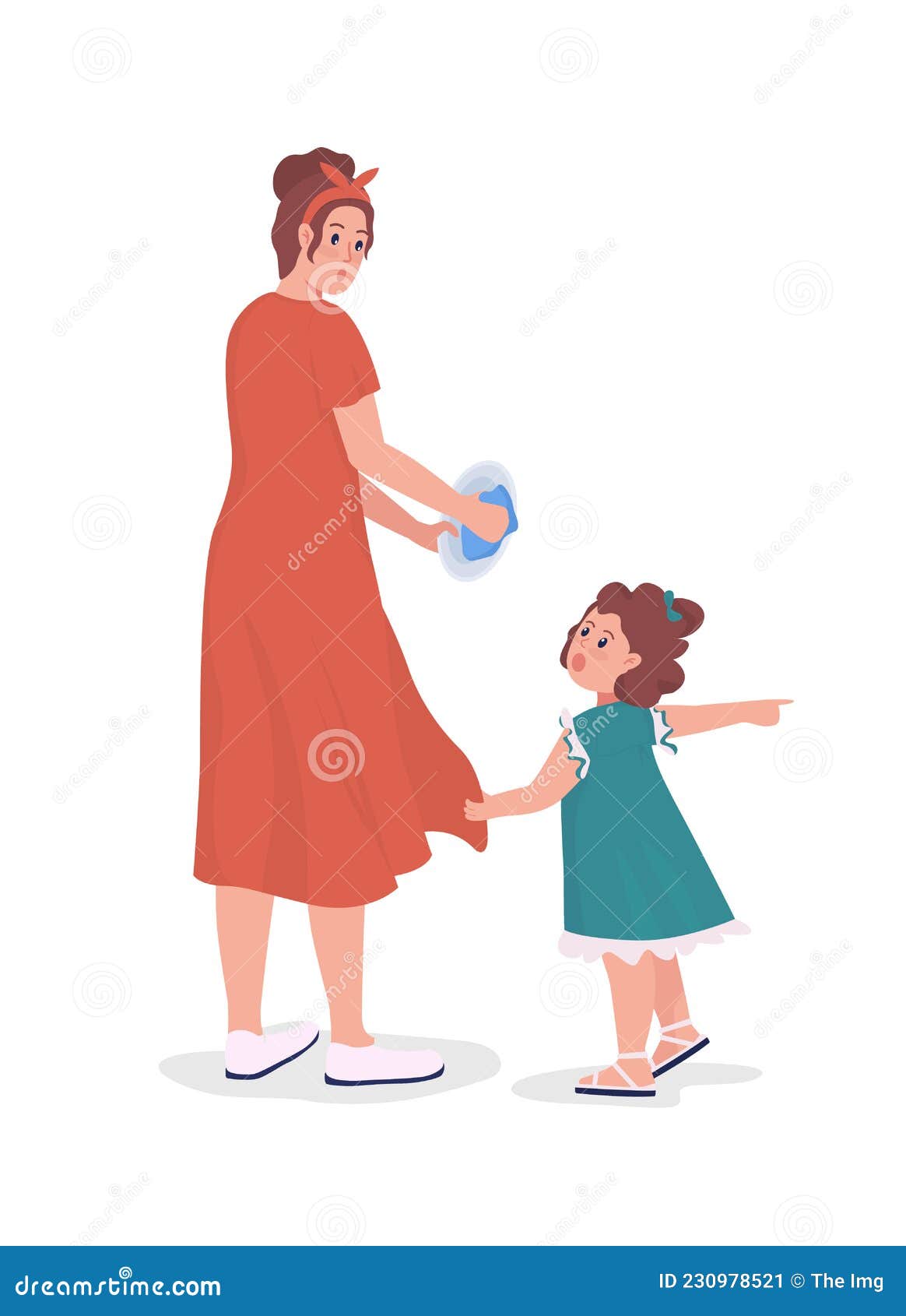Daughter Distracts Mom Semi Flat Color Vector Characters Stock Vector -  Illustration of cartoon, surprised: 230978521